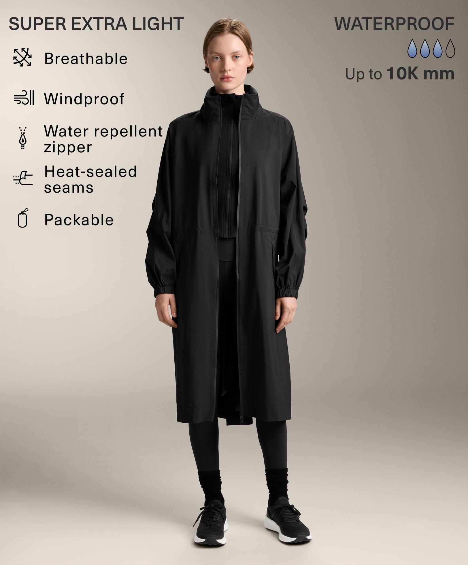 Long packable super extra lightweight 10k waterproof jacket