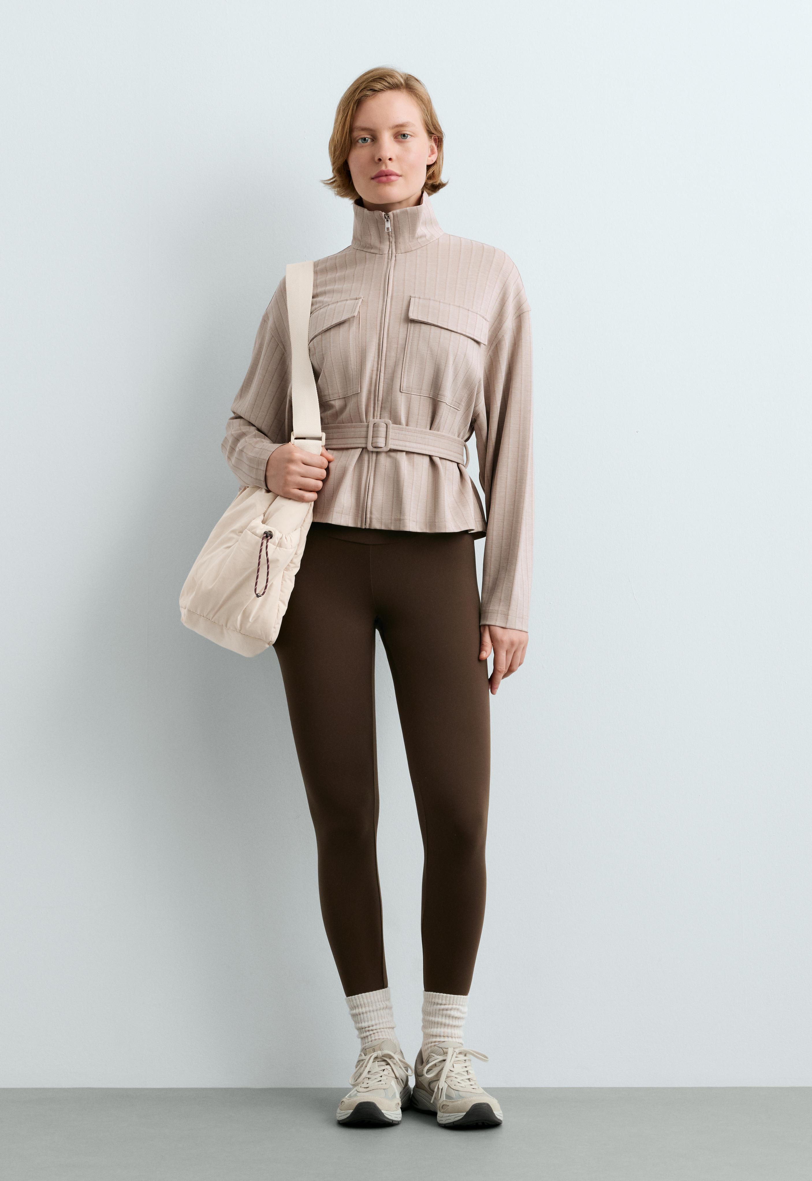 Soft-touch striped belted jacket