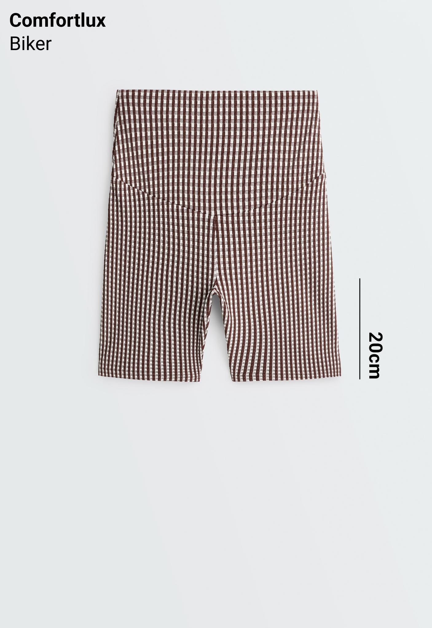 Comfortlux high-rise 20cm gingham biker leggings — DARK REDDISH‑BROWN