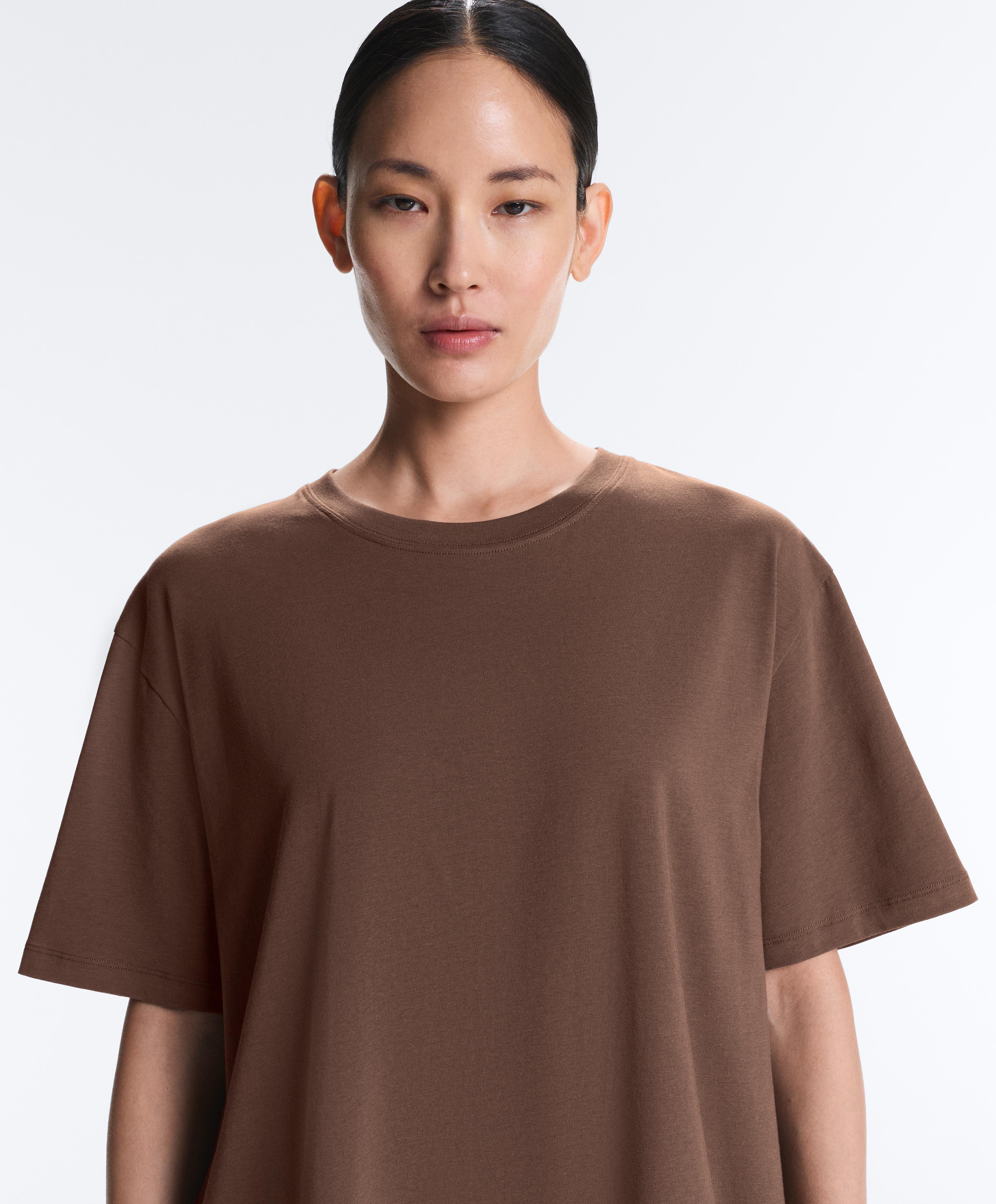 Oversize cotton blend short-sleeved T-shirt — MID-BROWN