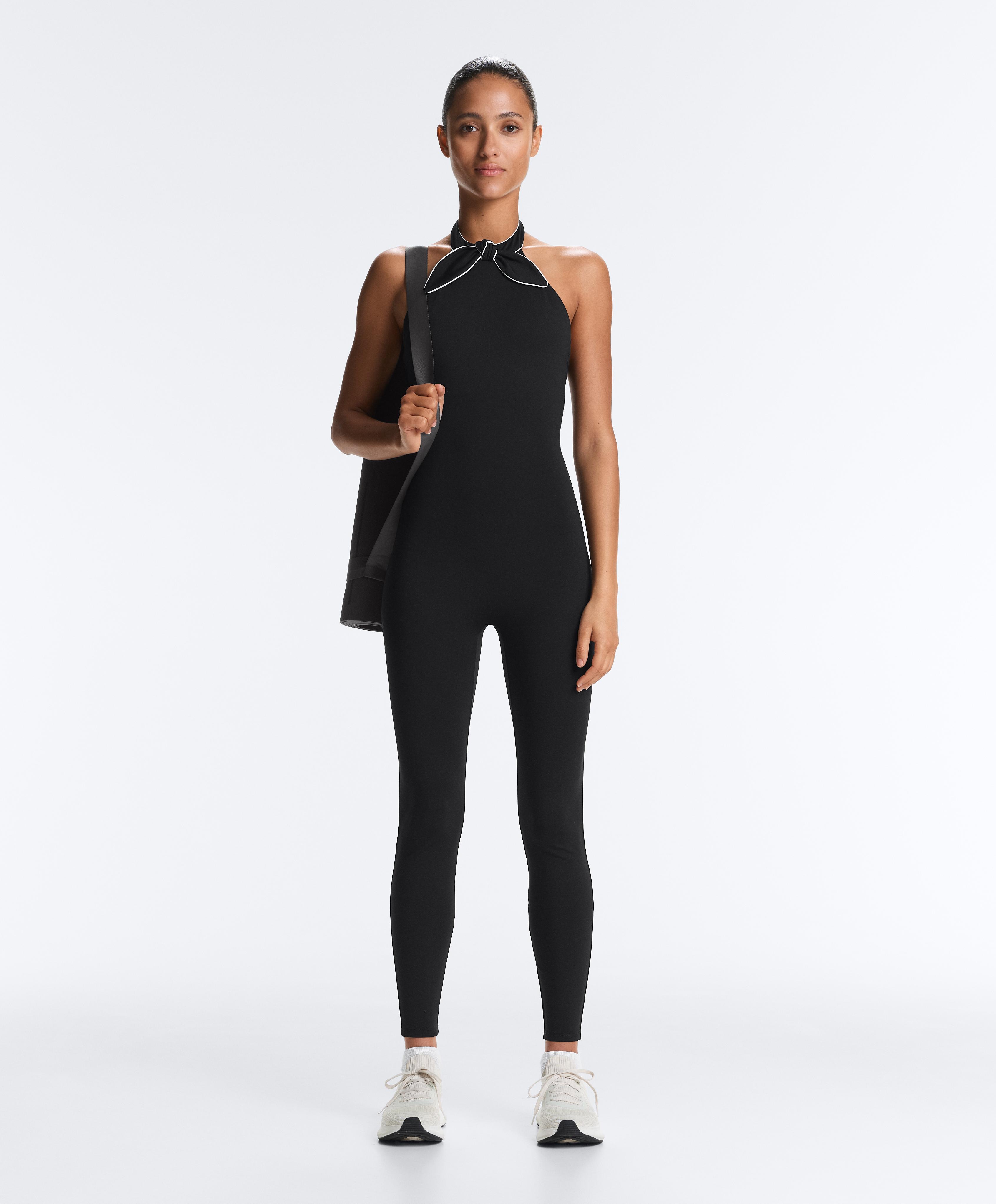 Comfortlux long jumpsuit with tie — BLACK