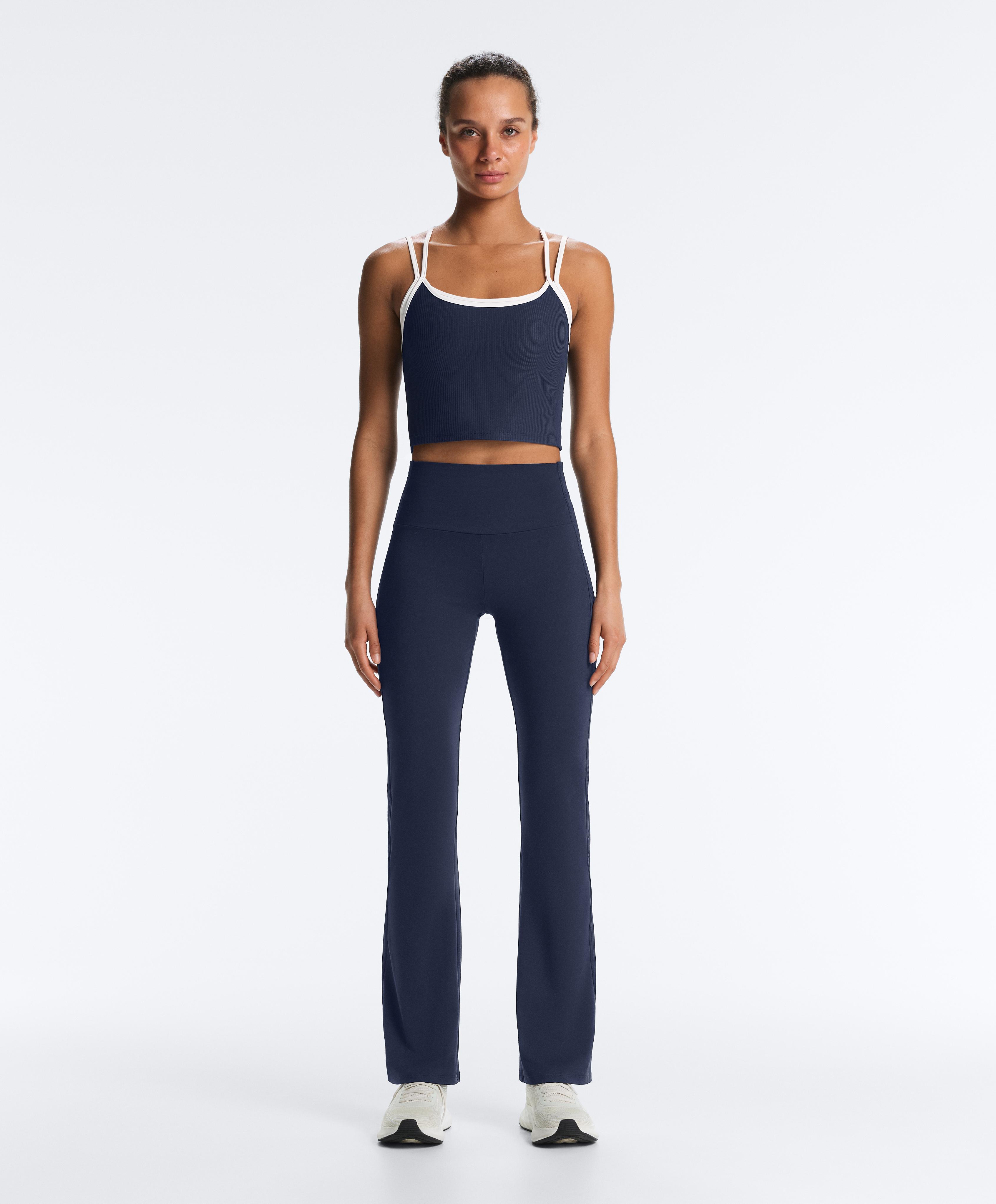 High-rise Comfortlux rib flare trousers — NAVY BLUE