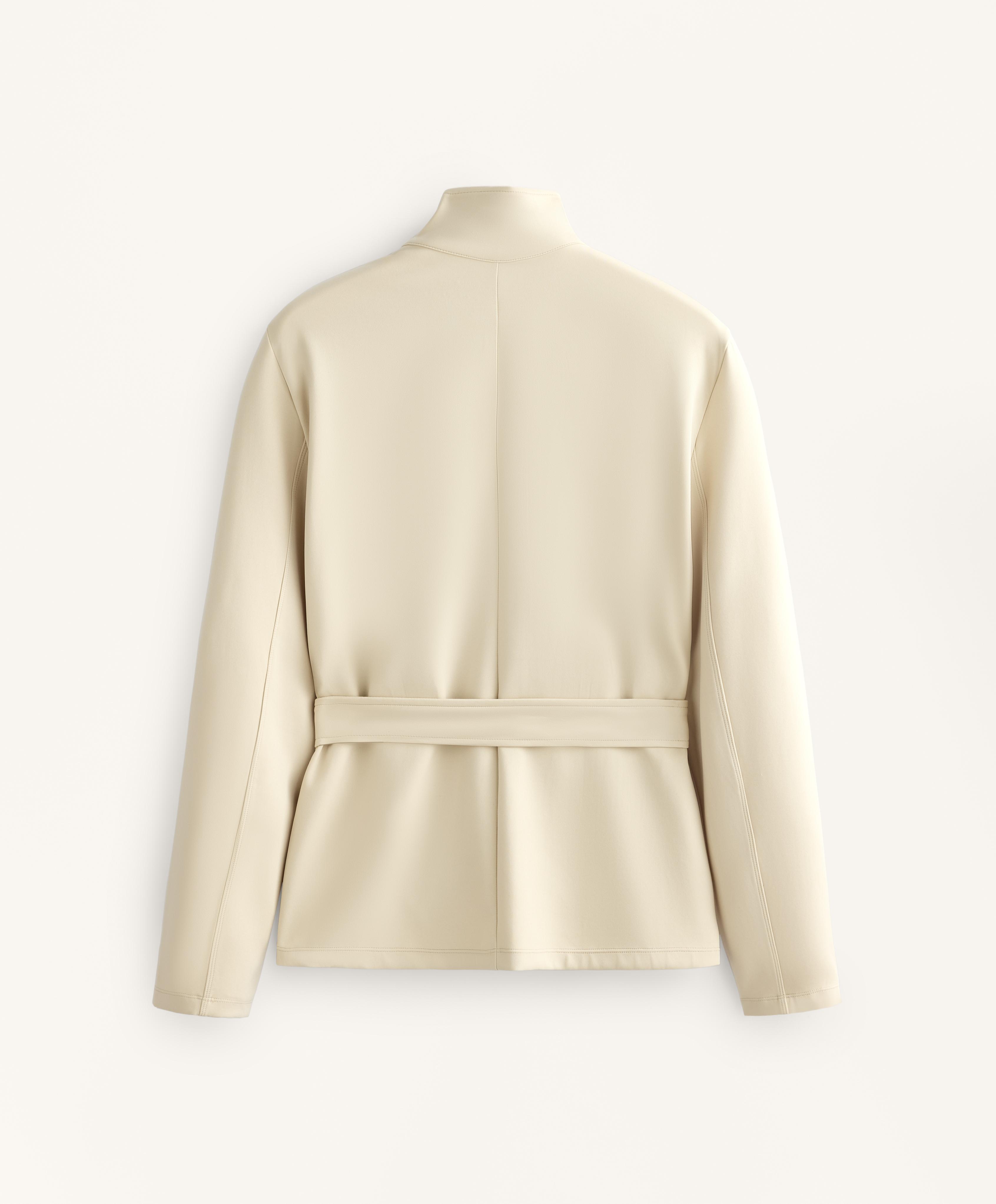 Neoprene-effect jacket with belt — PALE BEIGE MELANGE