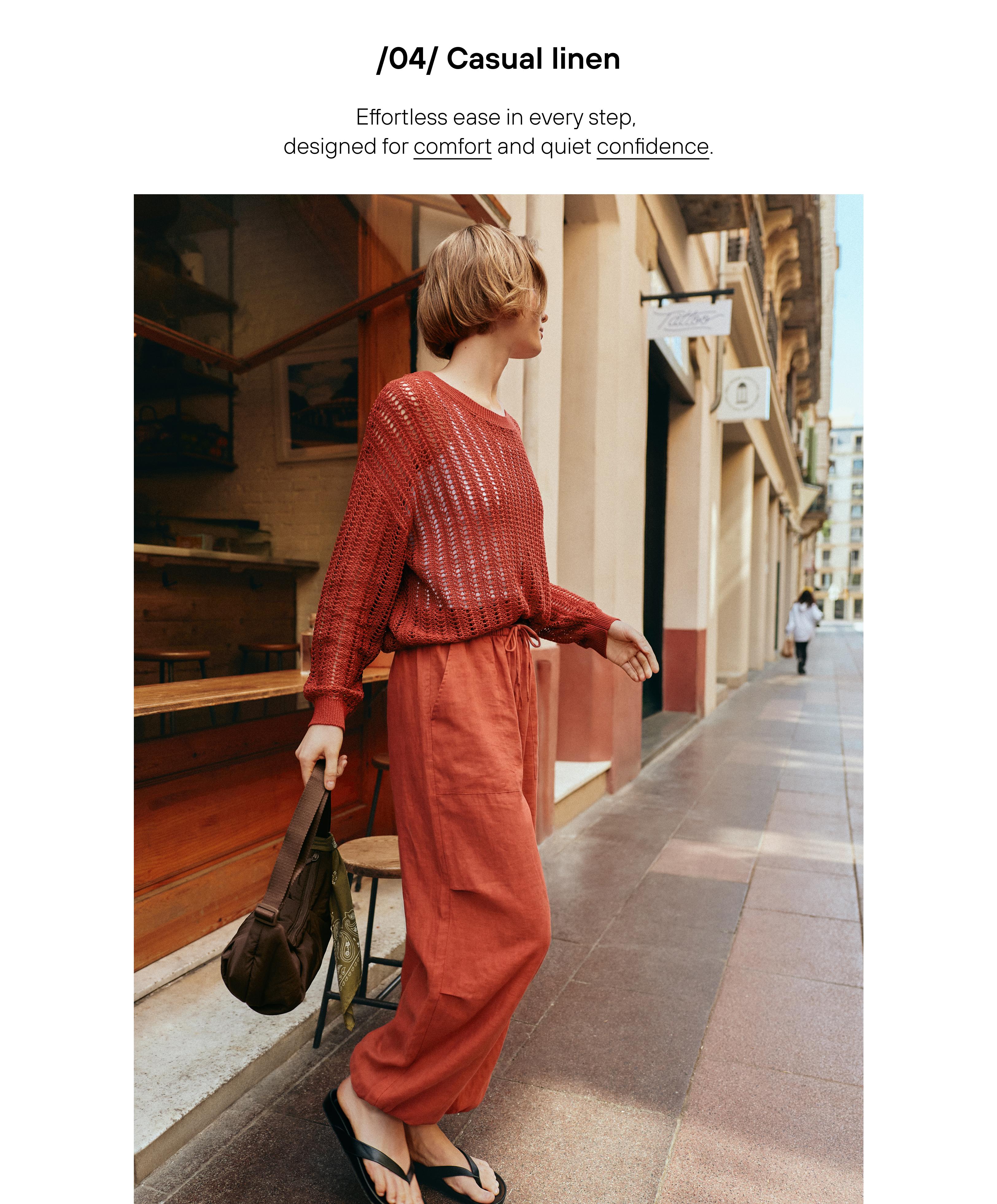 100% linen cargo bloomer trousers — BURNT ORANGE
