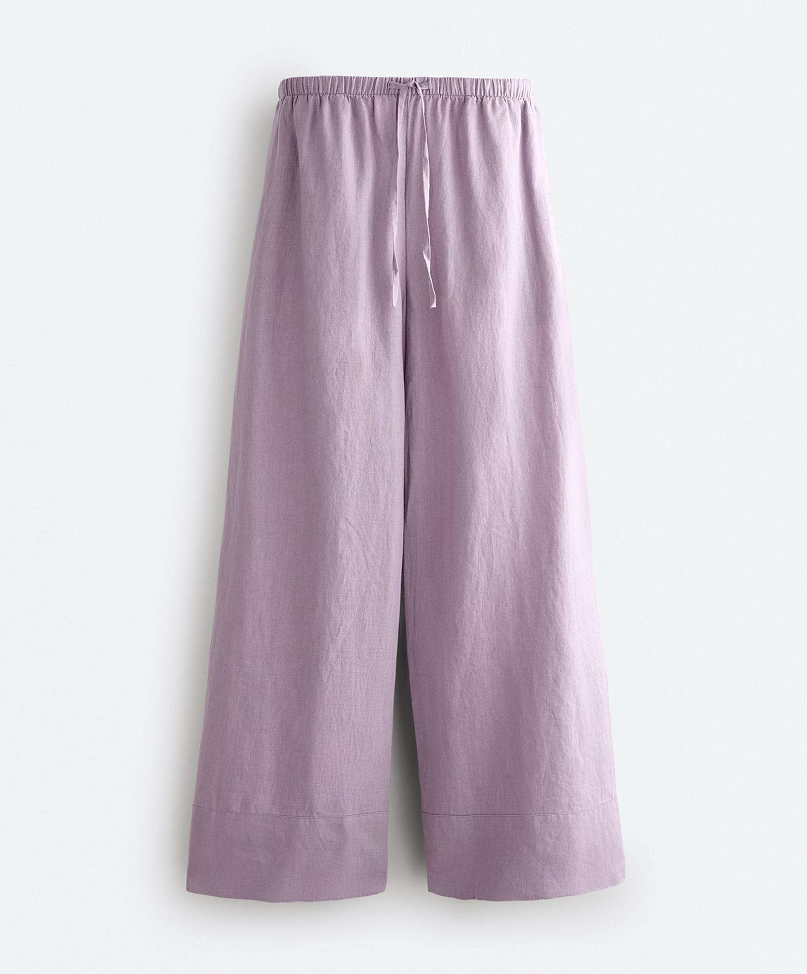 100% linen straight-leg trousers — LILAC
