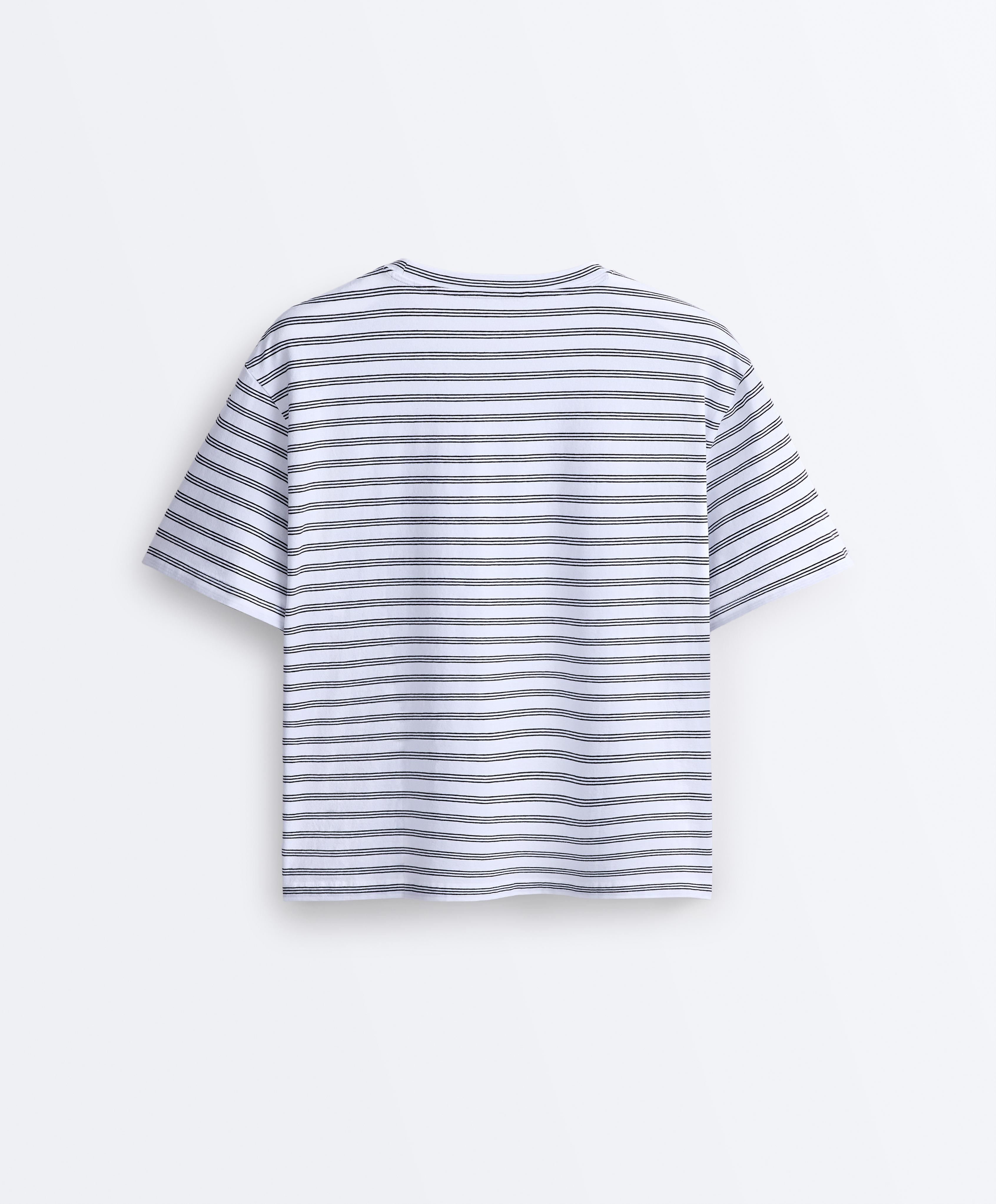 Boxy short-sleeved striped cotton-blend T-shirt — BLACK