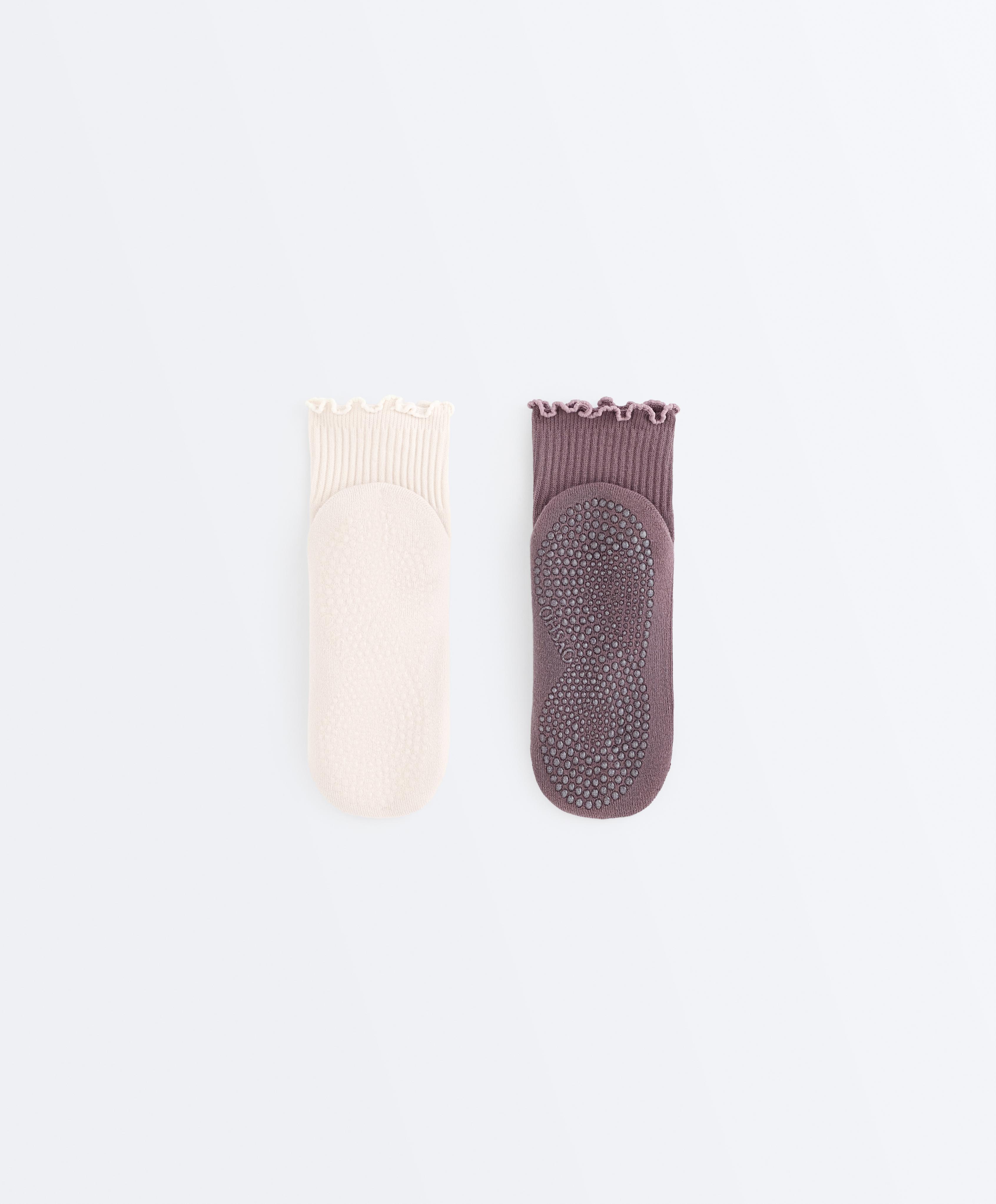 2 pairs of cotton blend quarter yoga and Pilates socks — GREY-PURPLE