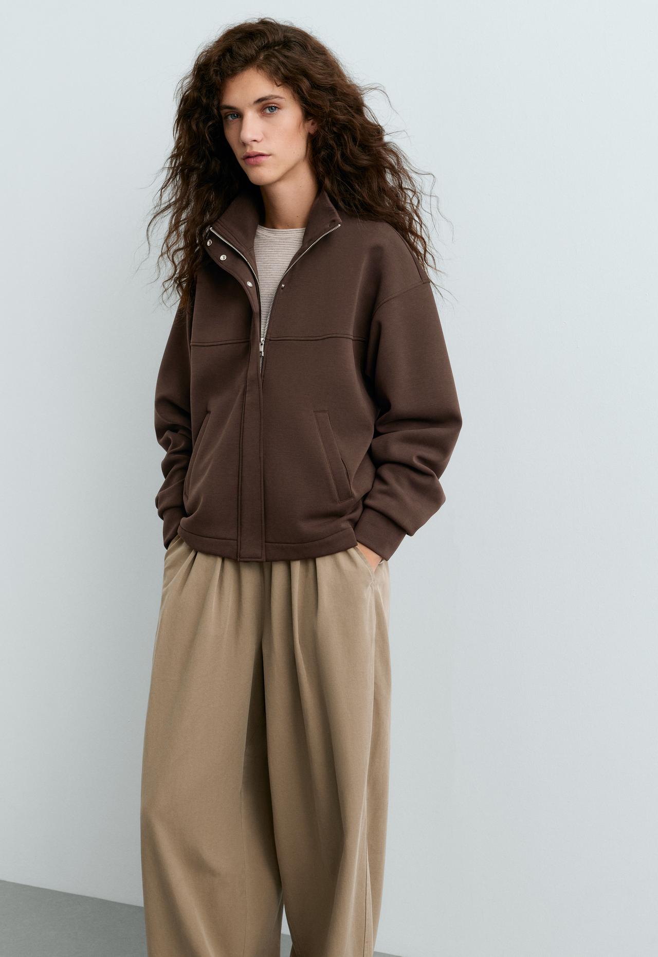 Cropped jacket with modal — DARK REDDISH‑BROWN