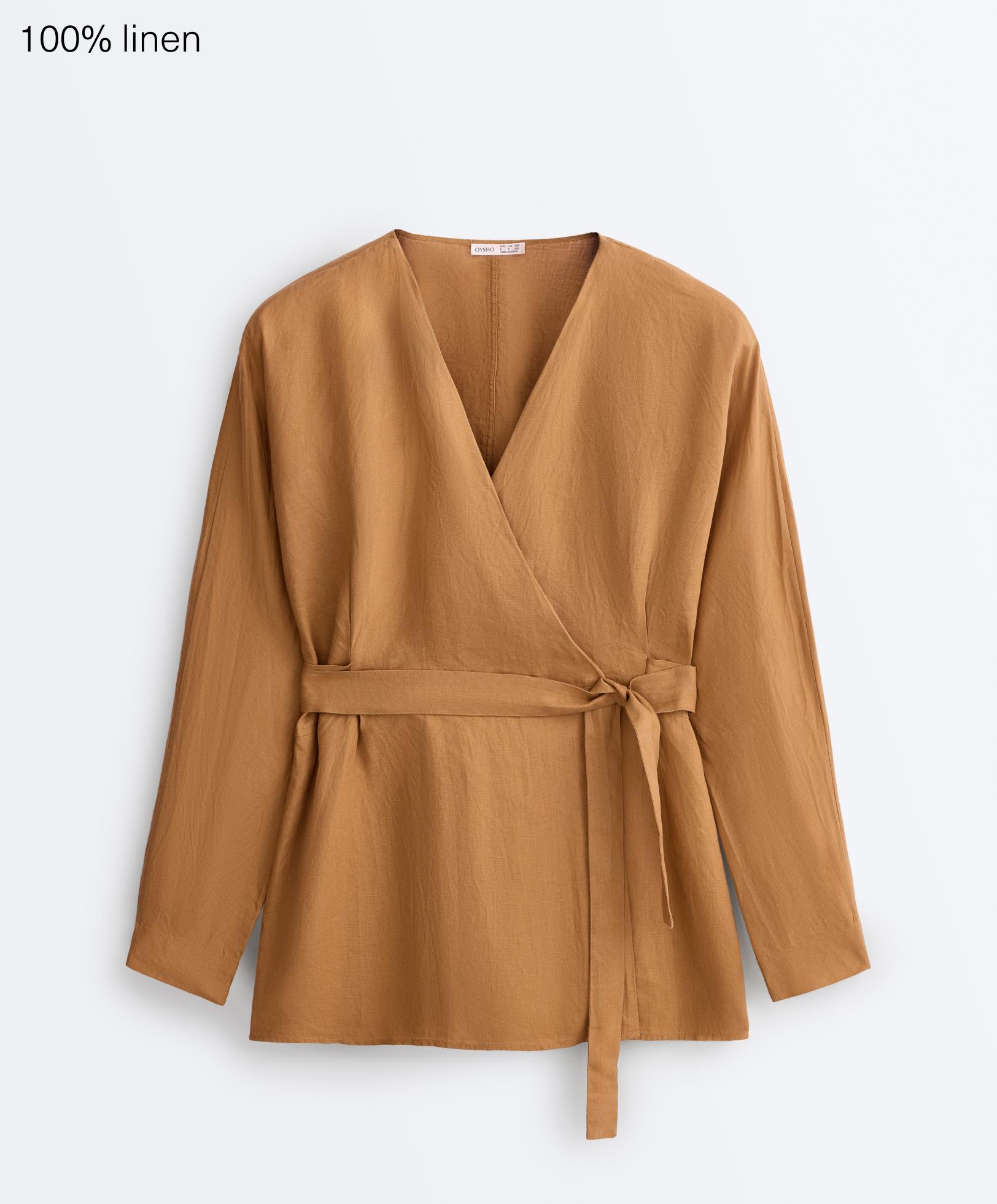100% linen striped kimono shirt — MUSTARD