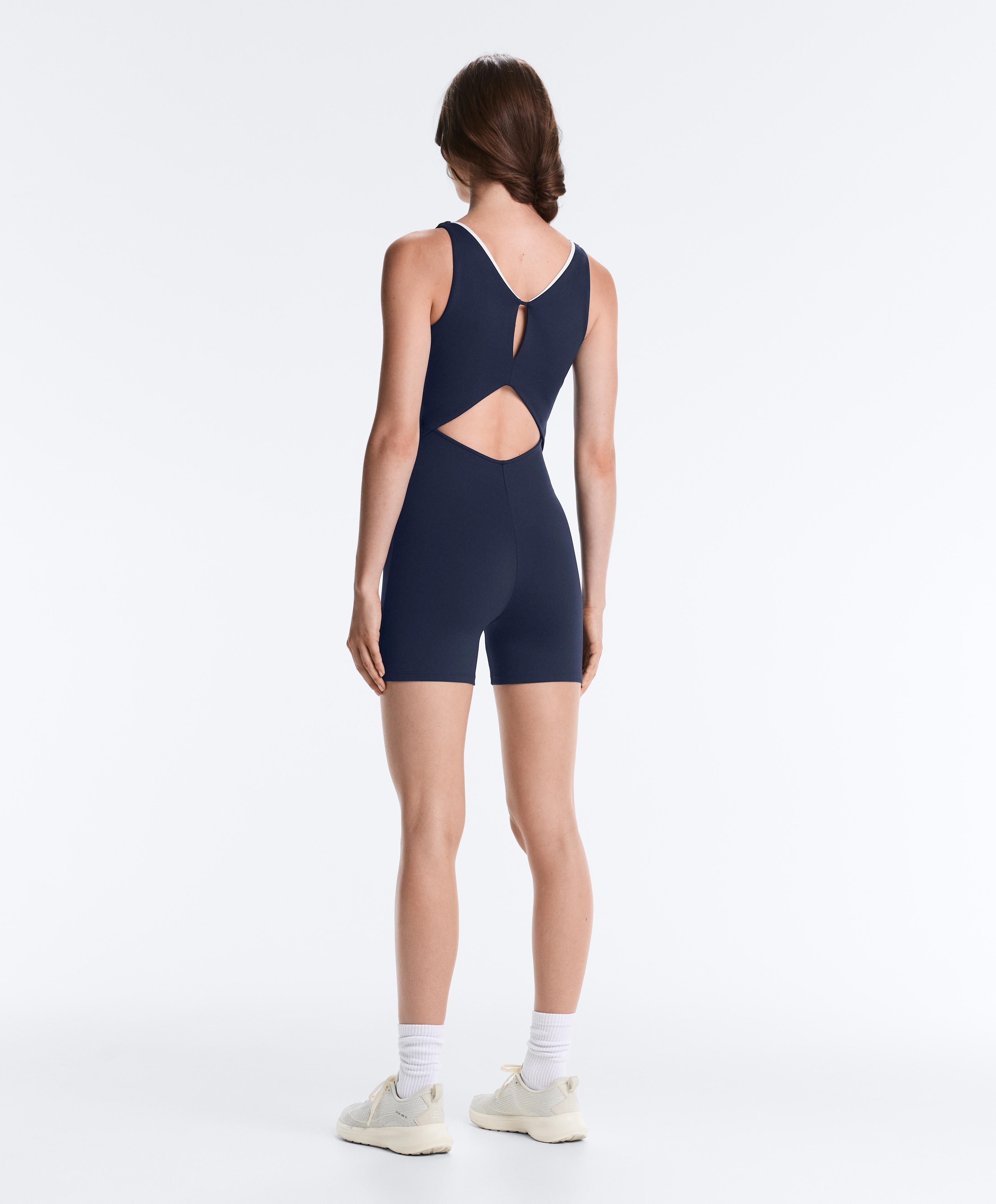 Comfortlux strappy V-neck short jumpsuit — NAVY BLUE