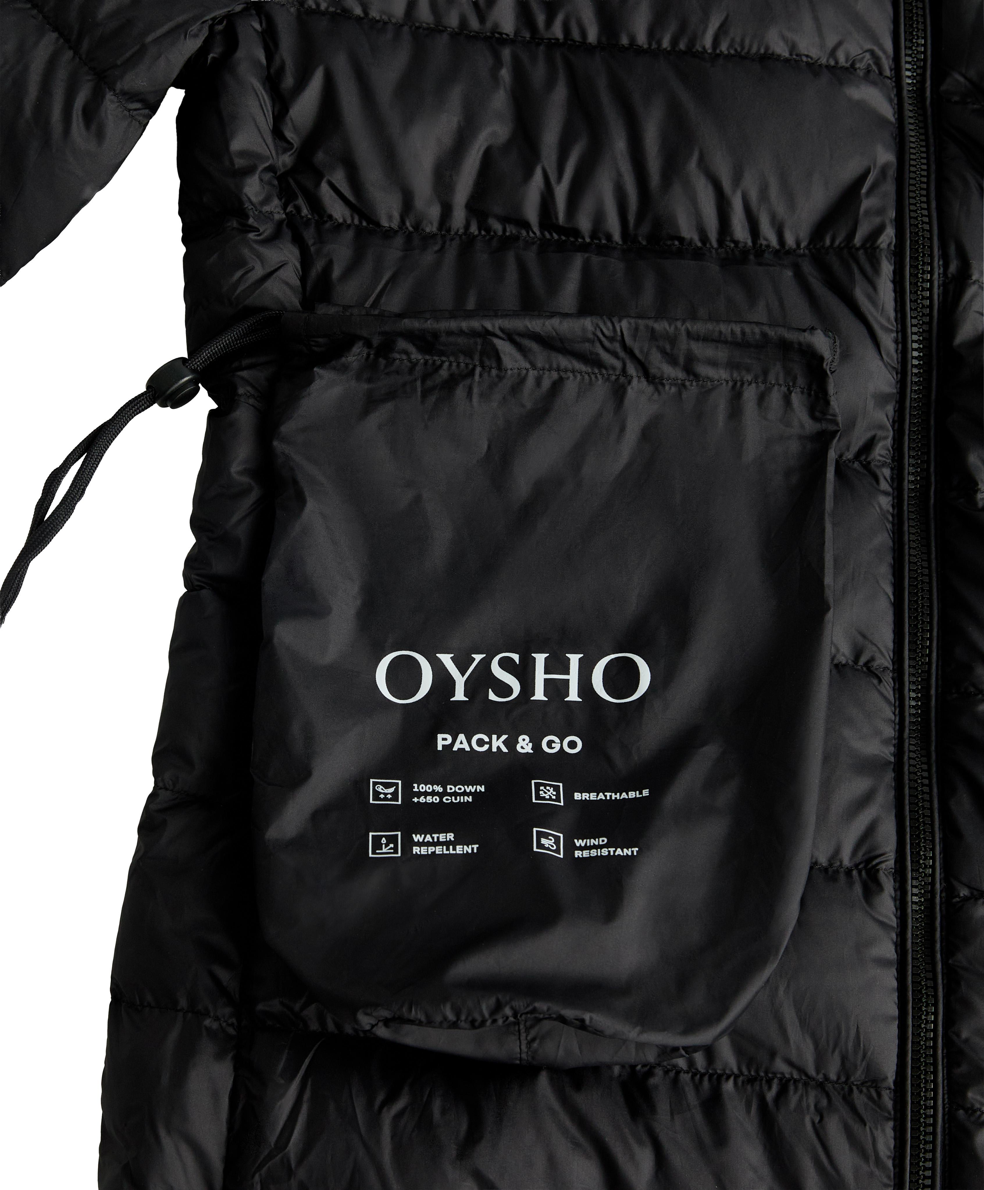 Packable 100% down short puffer jacket — BLACK