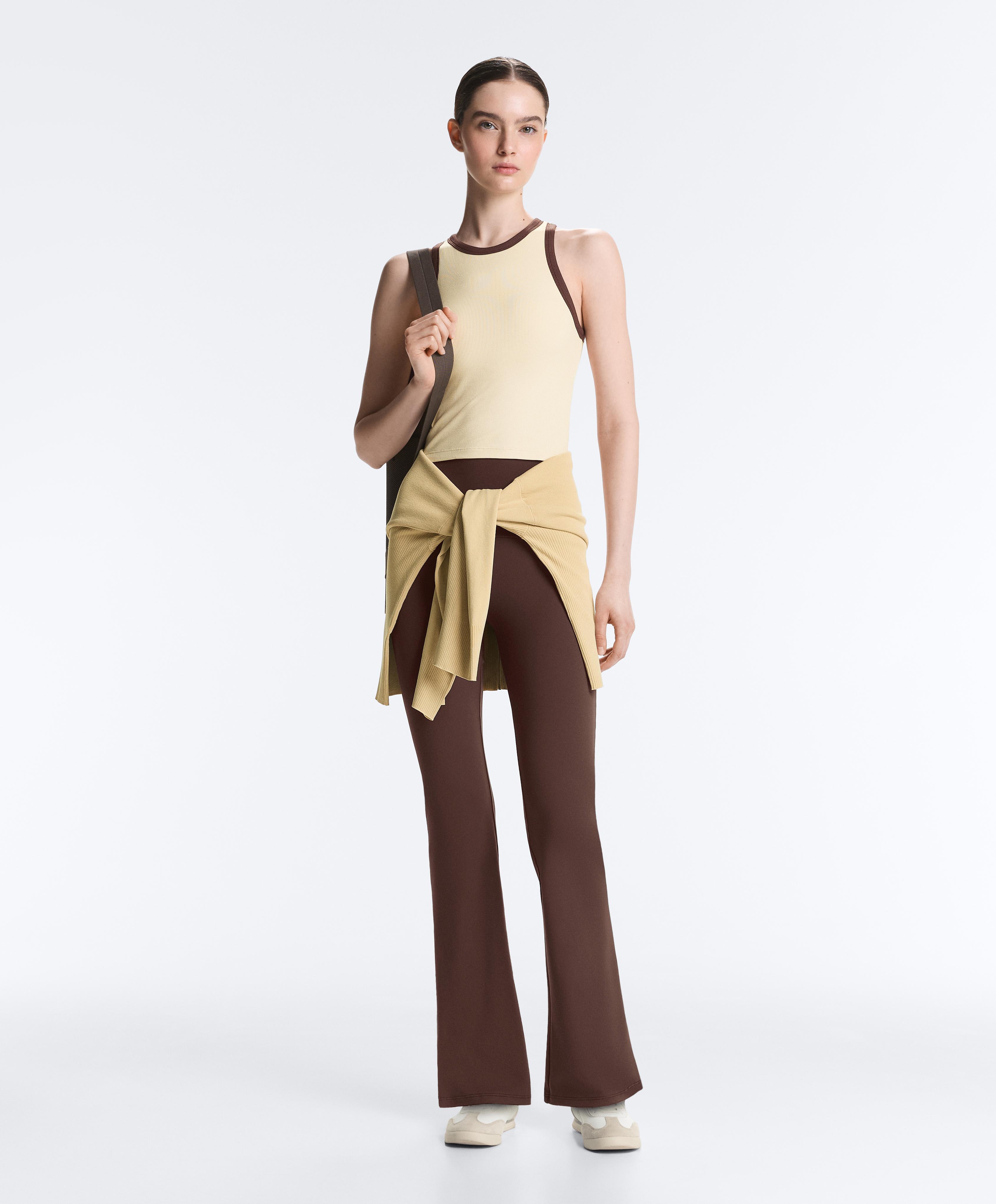 Rib modal blend long tank top — VANILLA