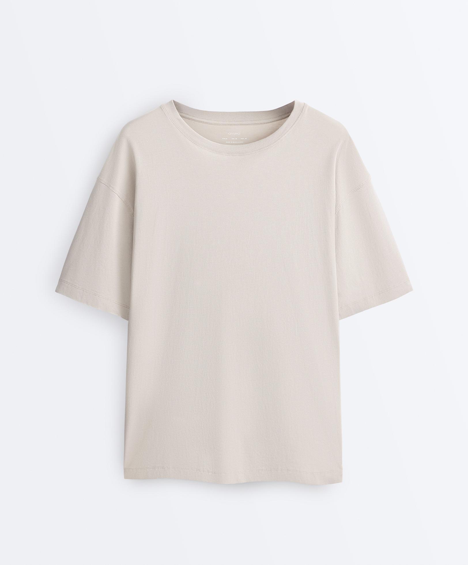 Long short-sleeved cotton blend T-shirt — TAUPE                   