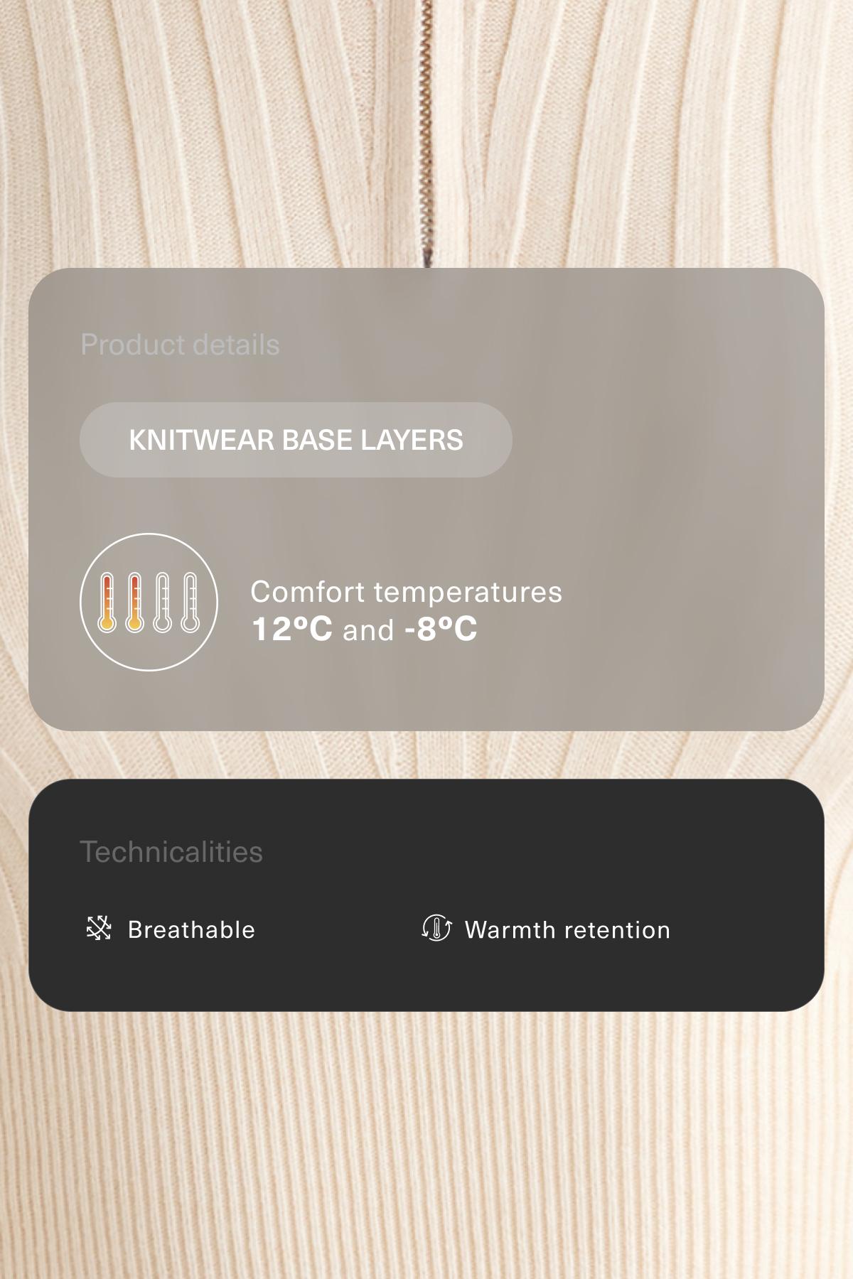 Thermal base layer rib knit T-shirt with peak — ECRU