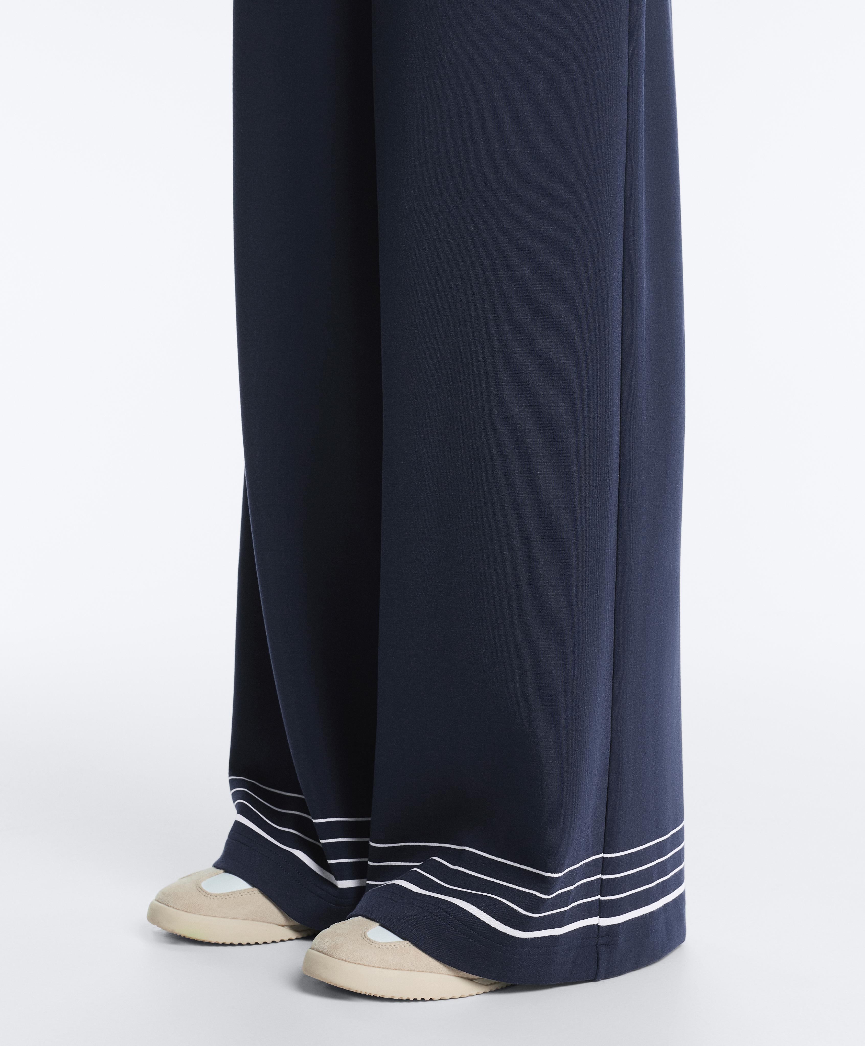Soft-touch modal trousers with sailor stripe detail — NAVY BLUE