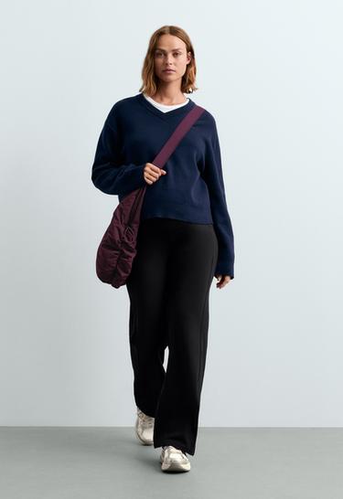 Warm straight maternity trousers with zips — BLACK 1