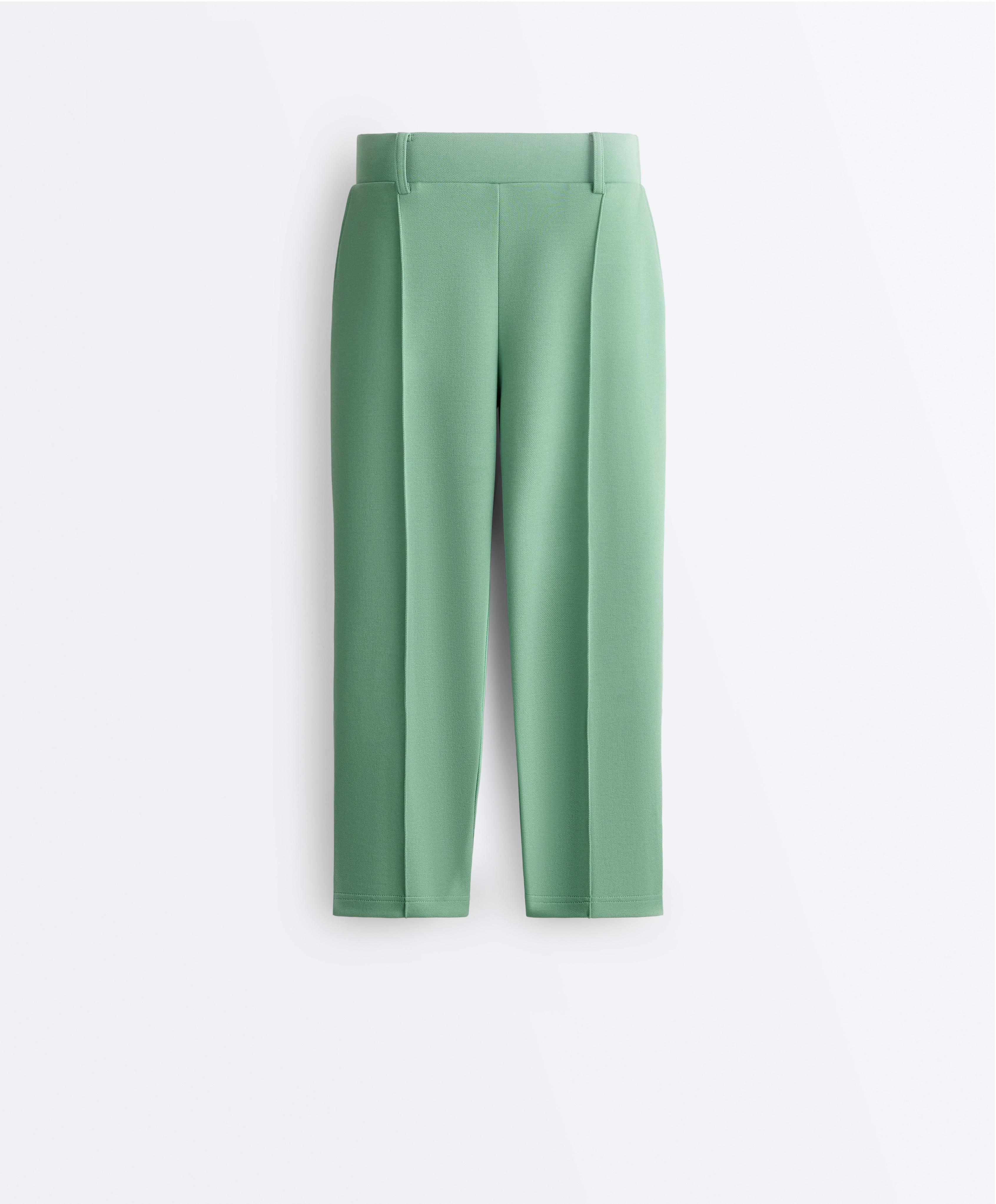 Capri piqué trousers with cotton belt loops — AQUA GREEN