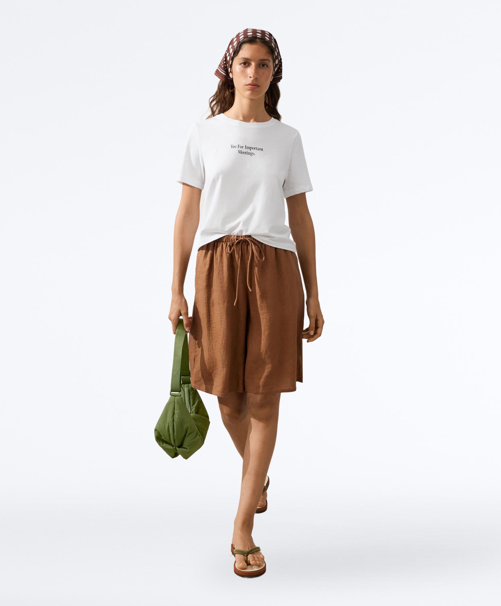 100% linen midi Bermuda shorts — TOFFEE