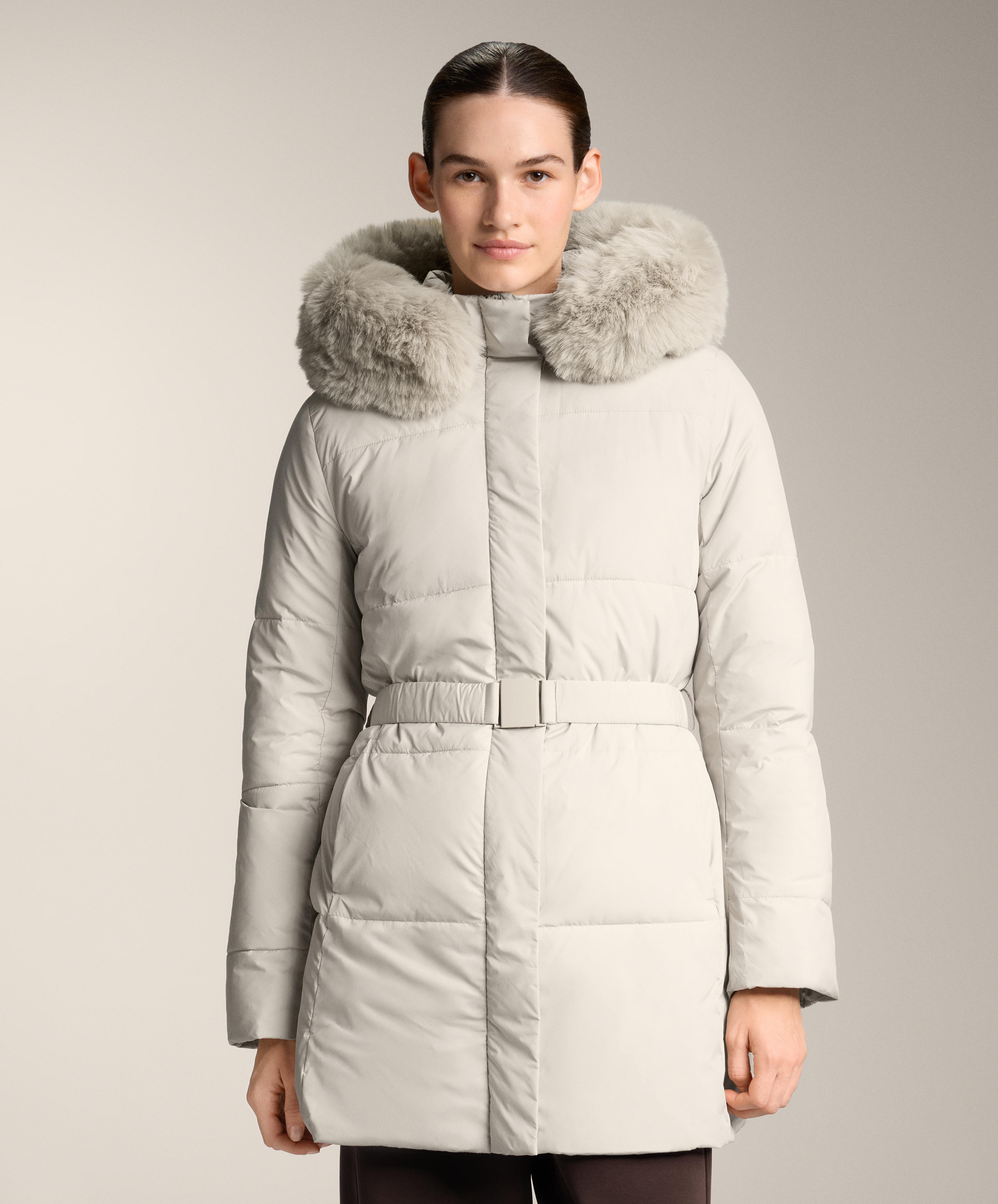 Water-repellent Primaloft® padded midi jacket — STONE               