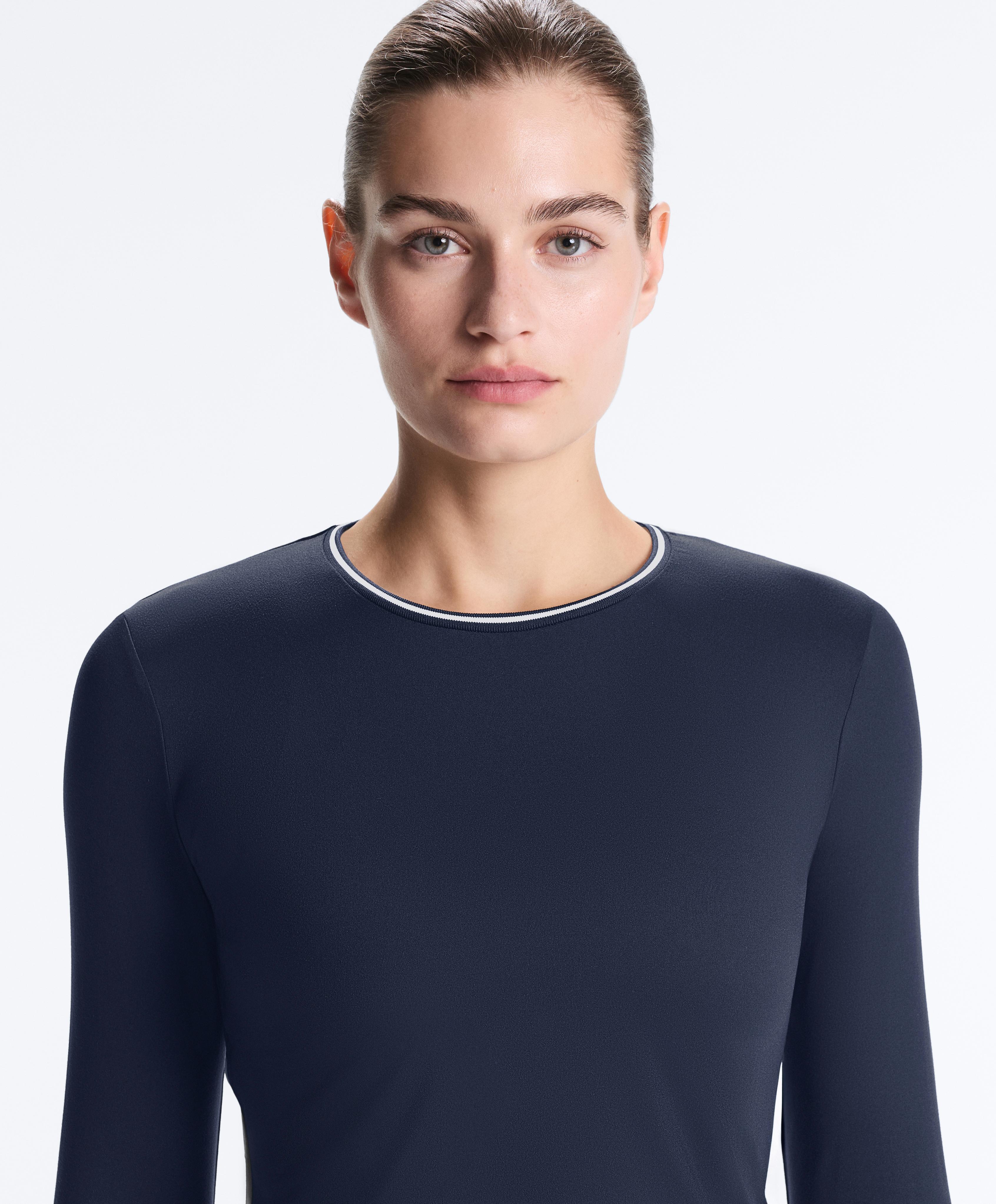 Long-sleeve technical piping T-shirt — NAVY BLUE