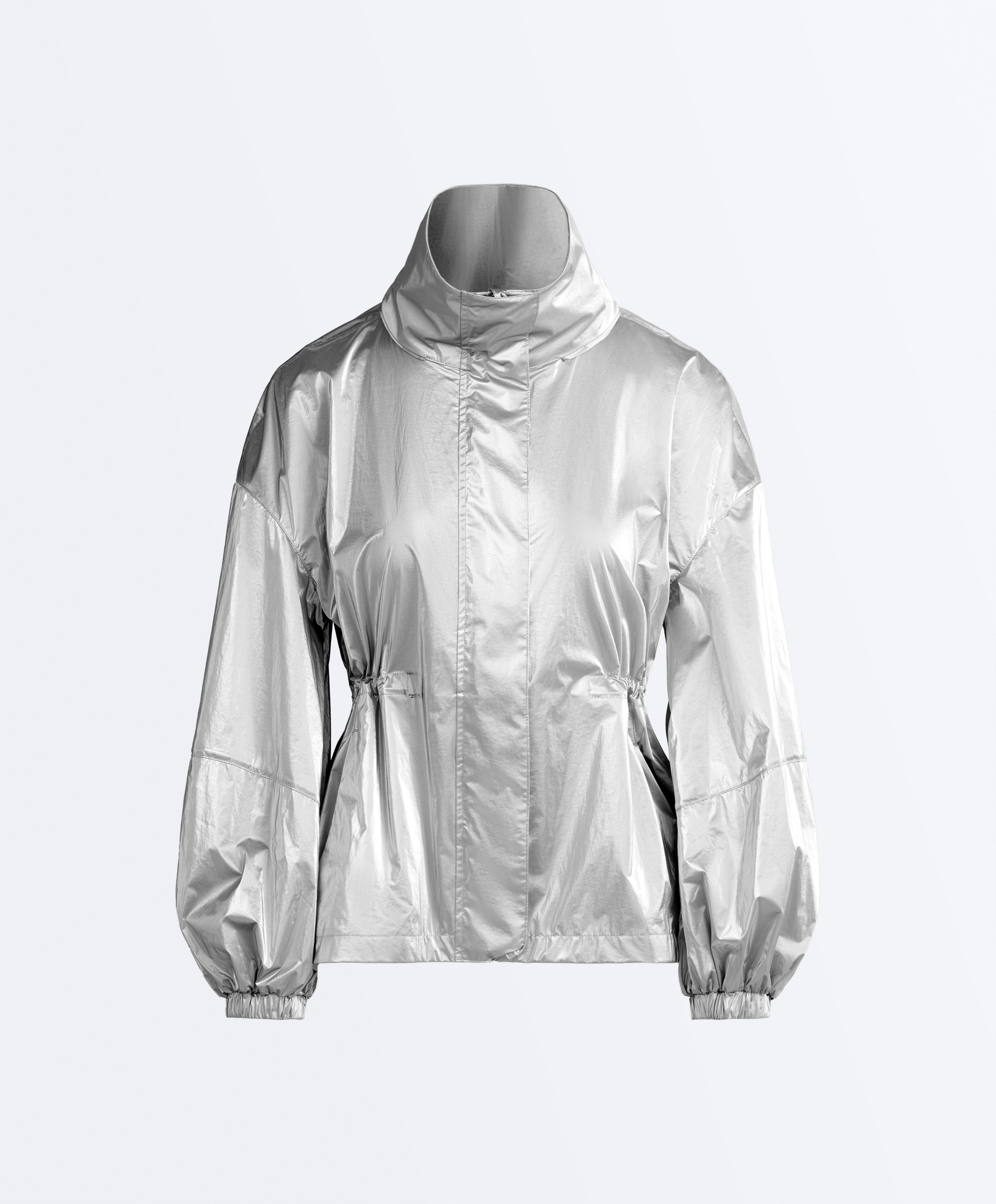 Water-repellent jacket with metallic effect