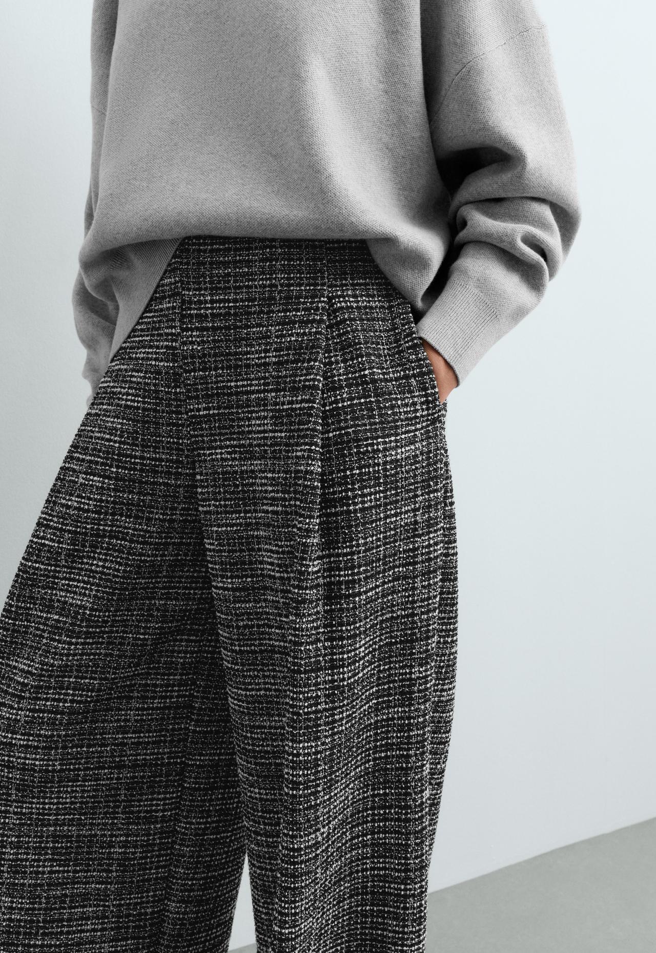 Wide leg Rib mix trousers — BLACK