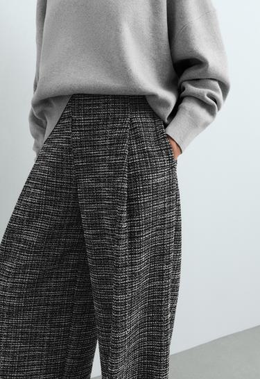 Wide leg Rib mix trousers — BLACK 3