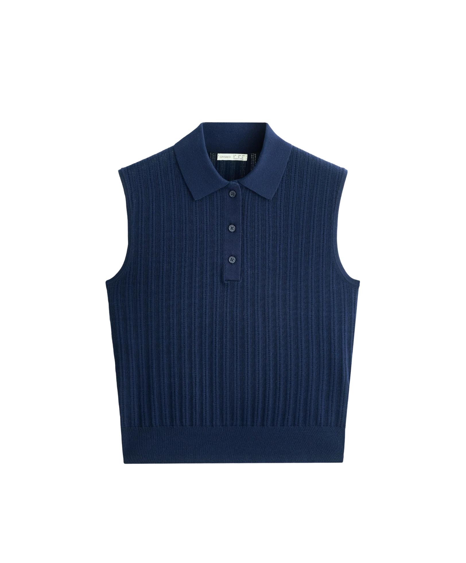 Sleeveless open knit jumper — NAVY BLUE