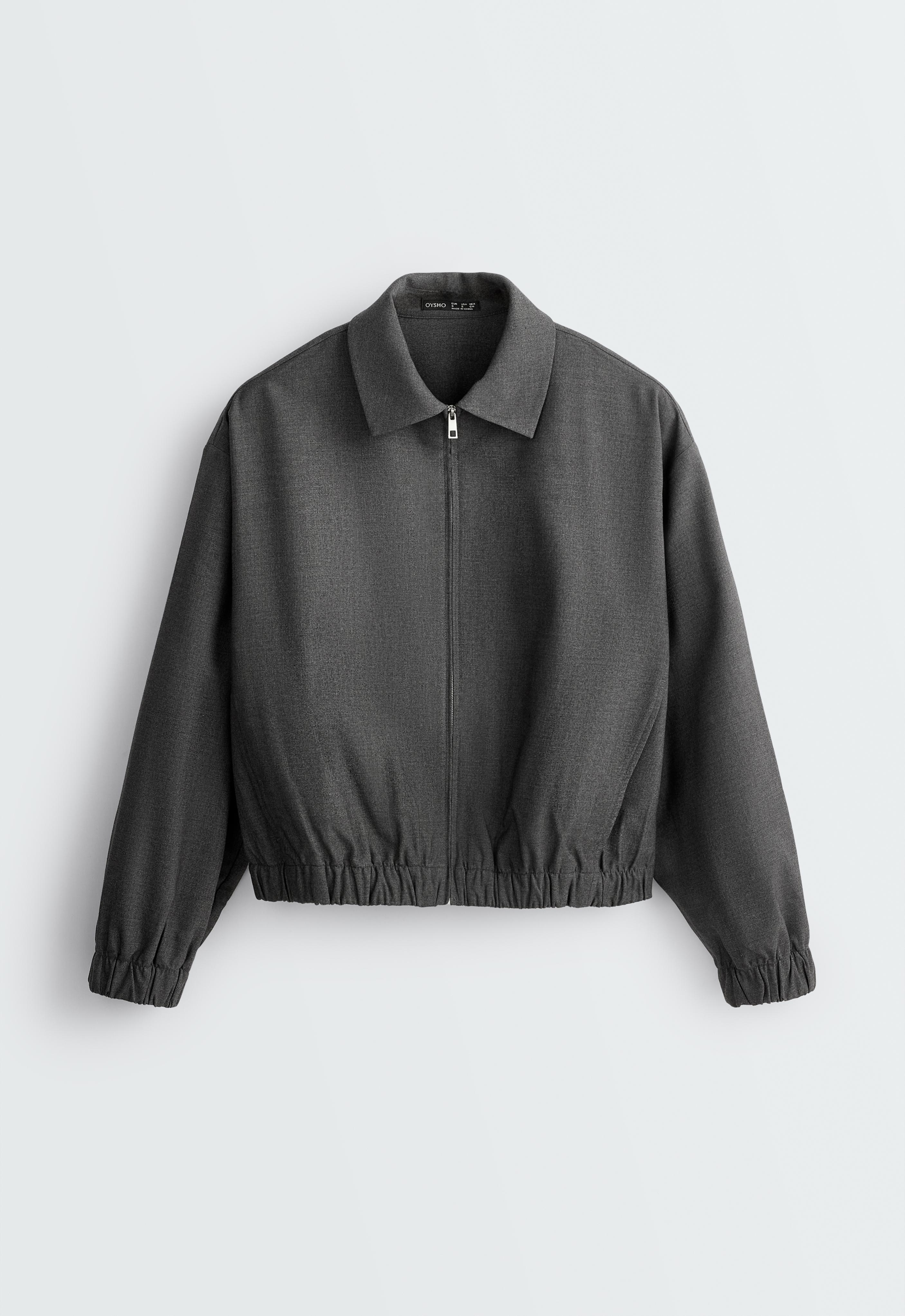 Cropped lapel collar jacket with wool — GREY
