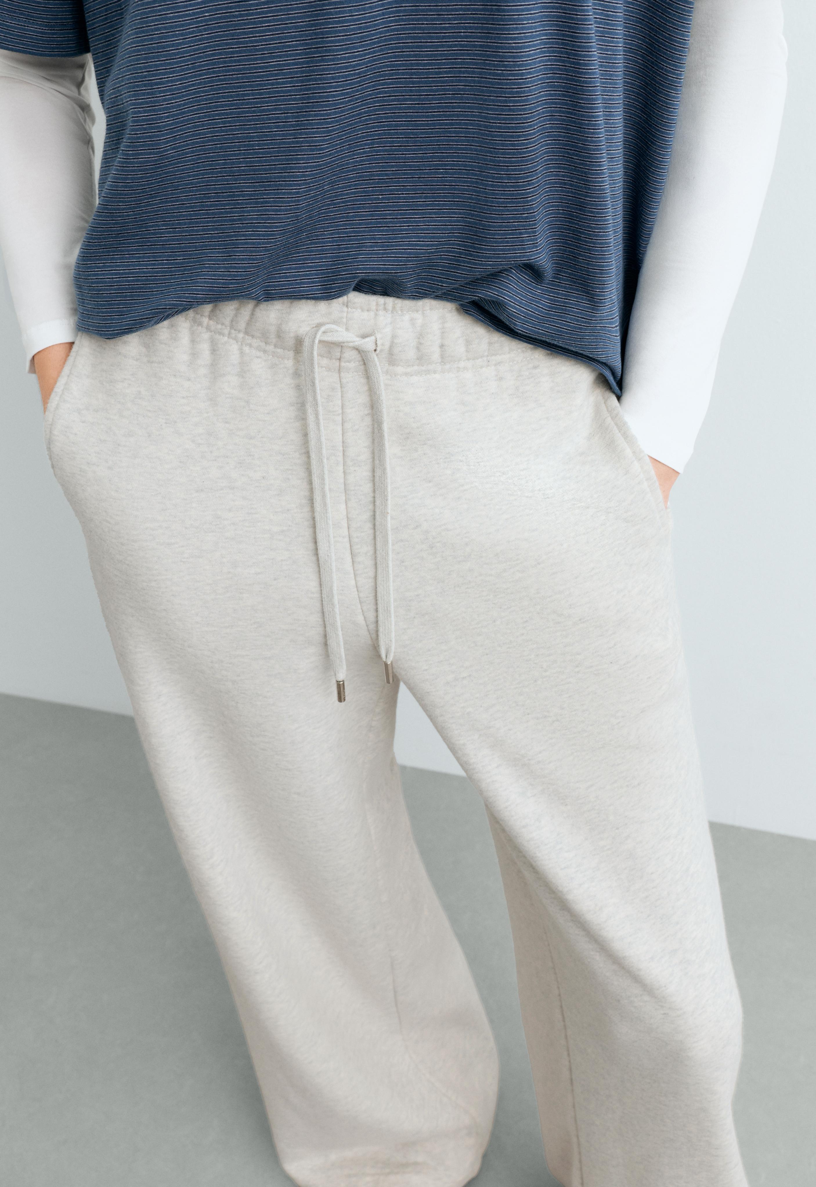 Heathered cotton straight-leg trousers — PALE GREY MELANGE