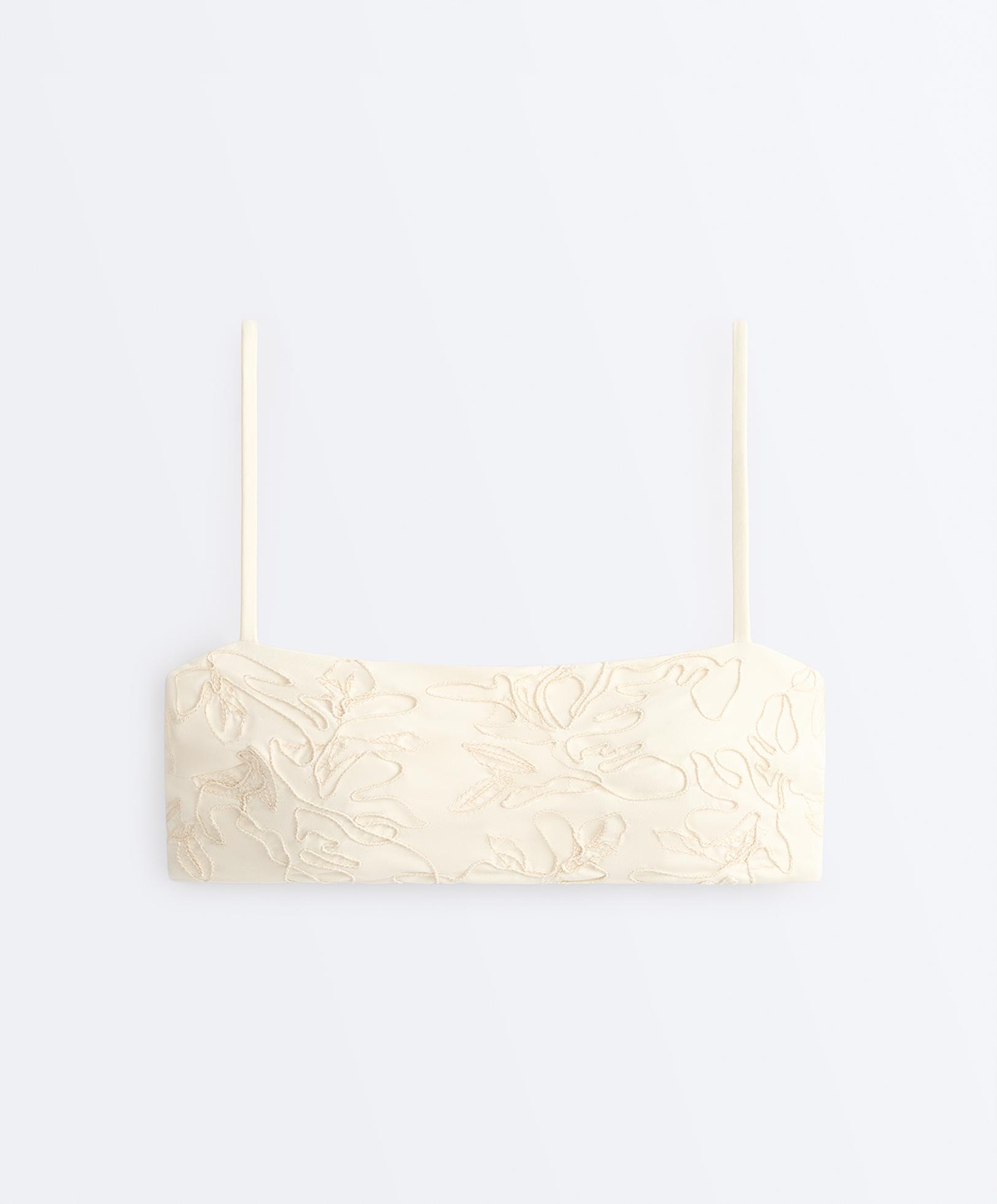 Floral embroidered bandeau bikini — ECRU