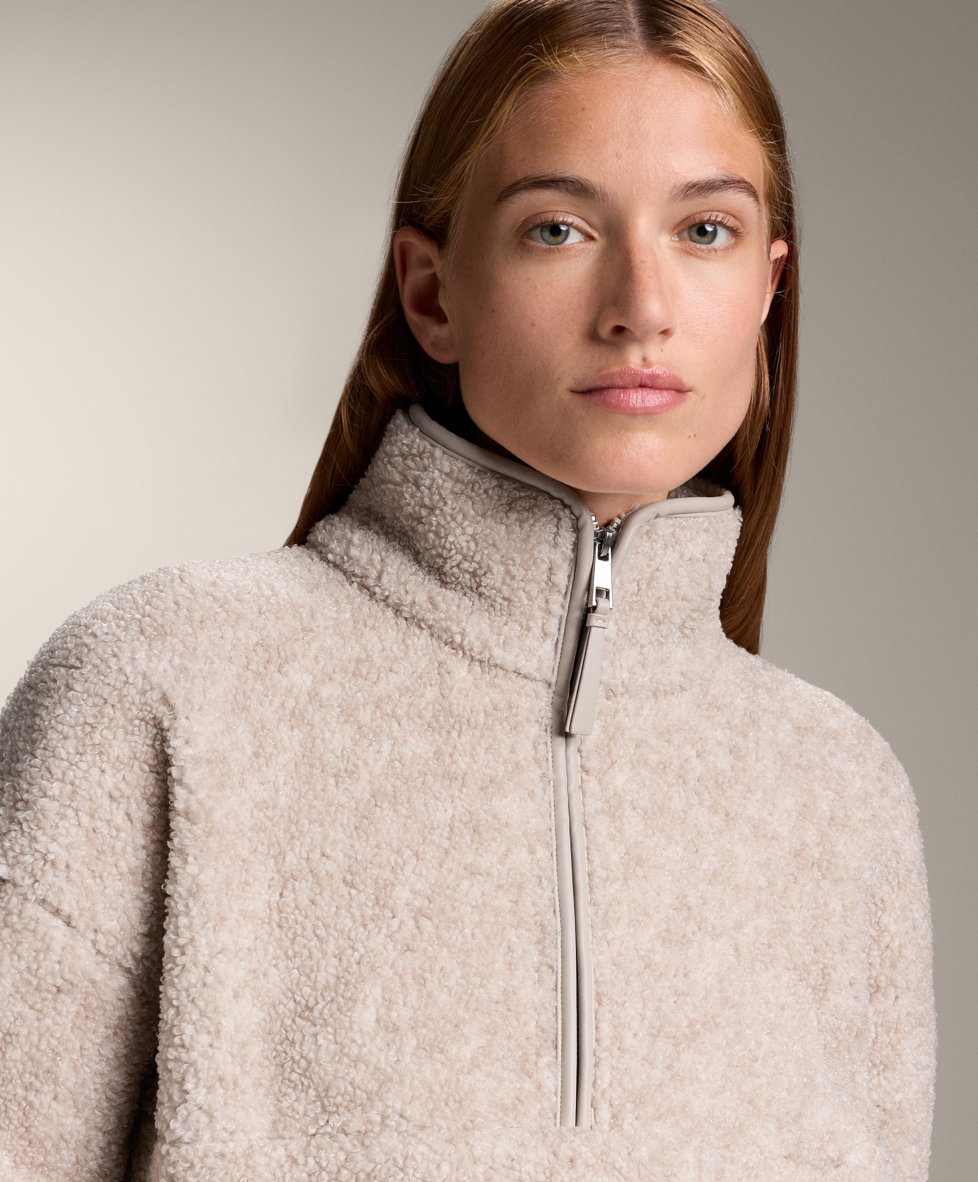 Faux-shearling sweatshirt with front pocket — PALE ASPHALT