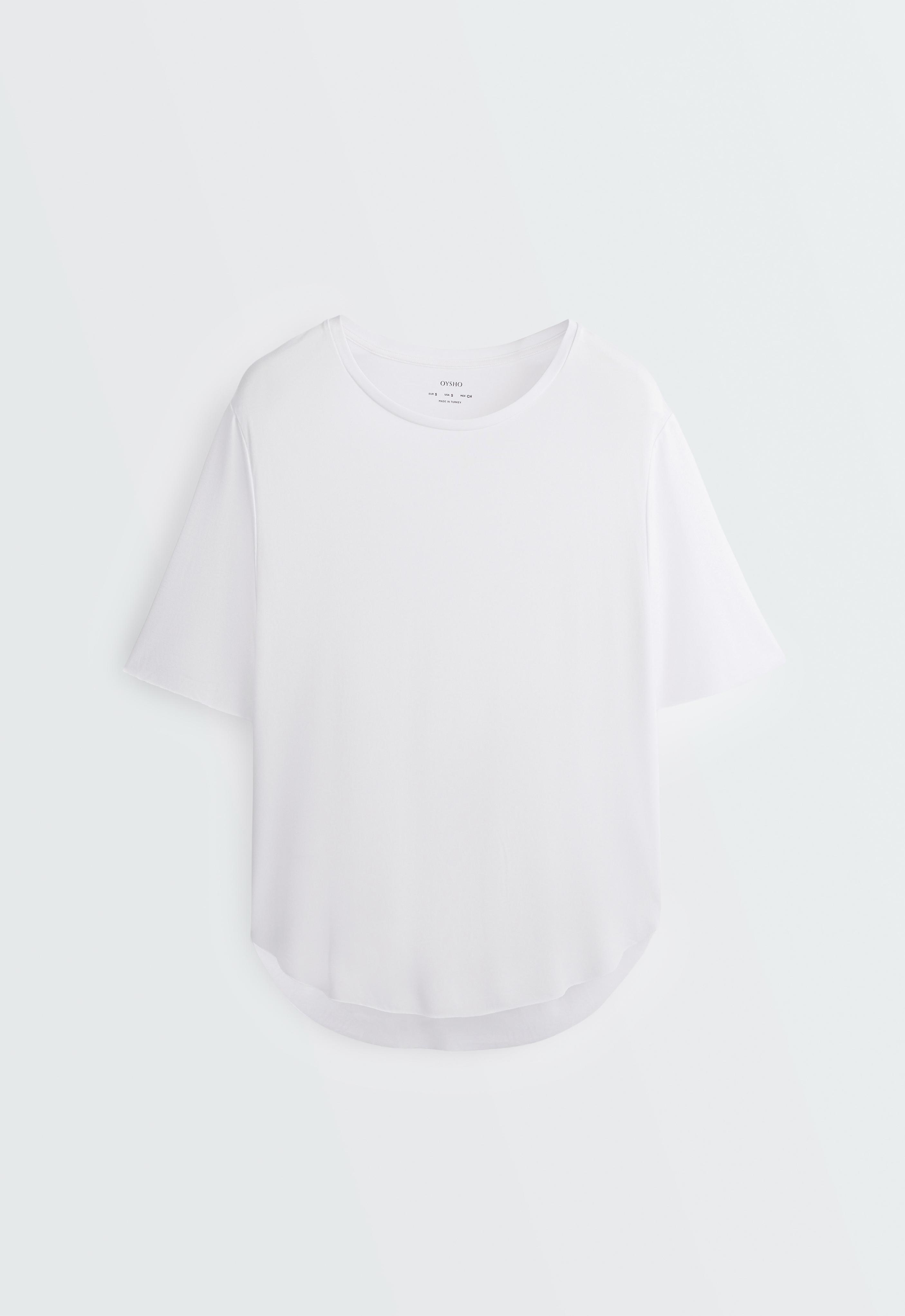 Modal blend short-sleeved T-shirt with rounded back hem — WHITE 