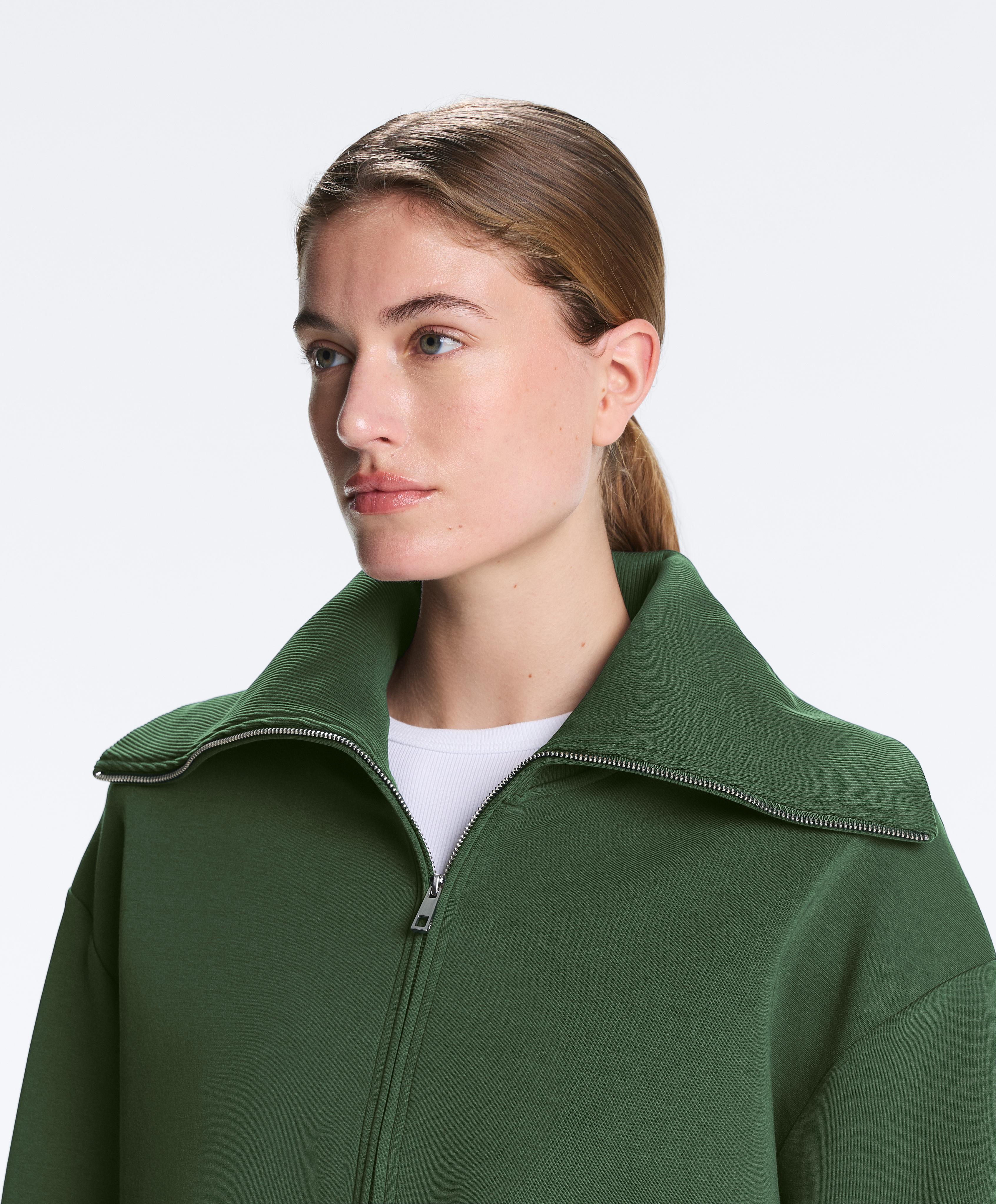 Cotton blend raised neck jacket — GREEN