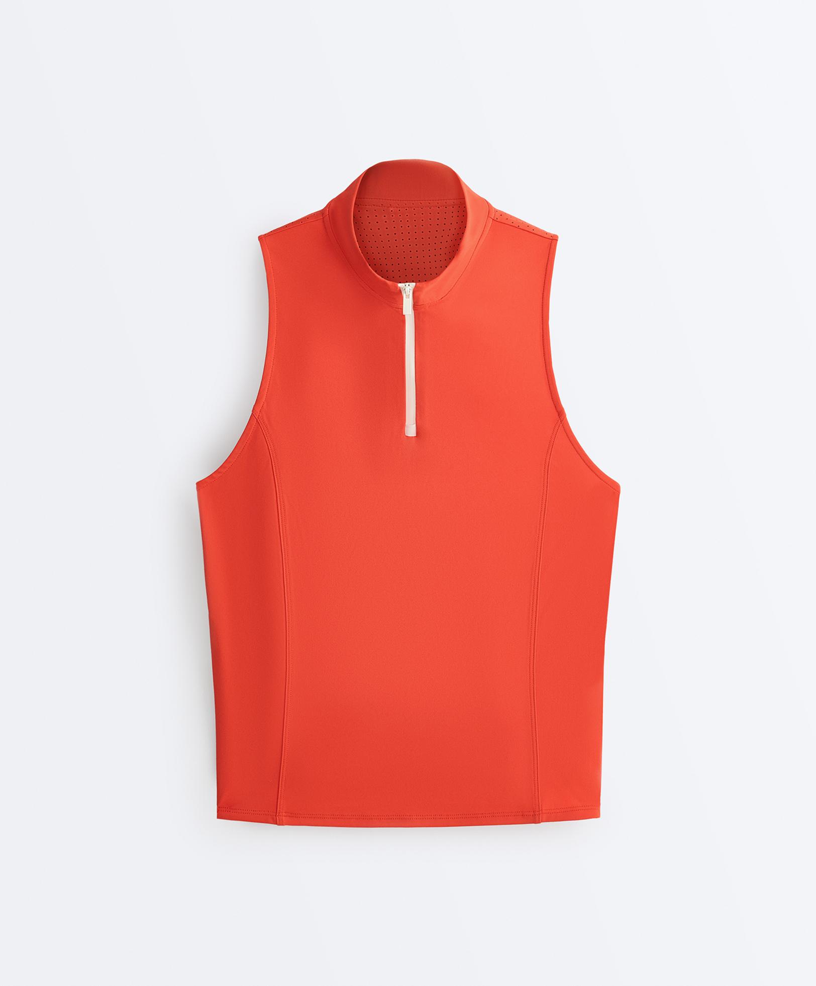 Technical half-zip sleeveless T-shirt — BRIGHT ORANGE