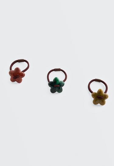 3 flower detail scrunchies — CHESTNUT 1