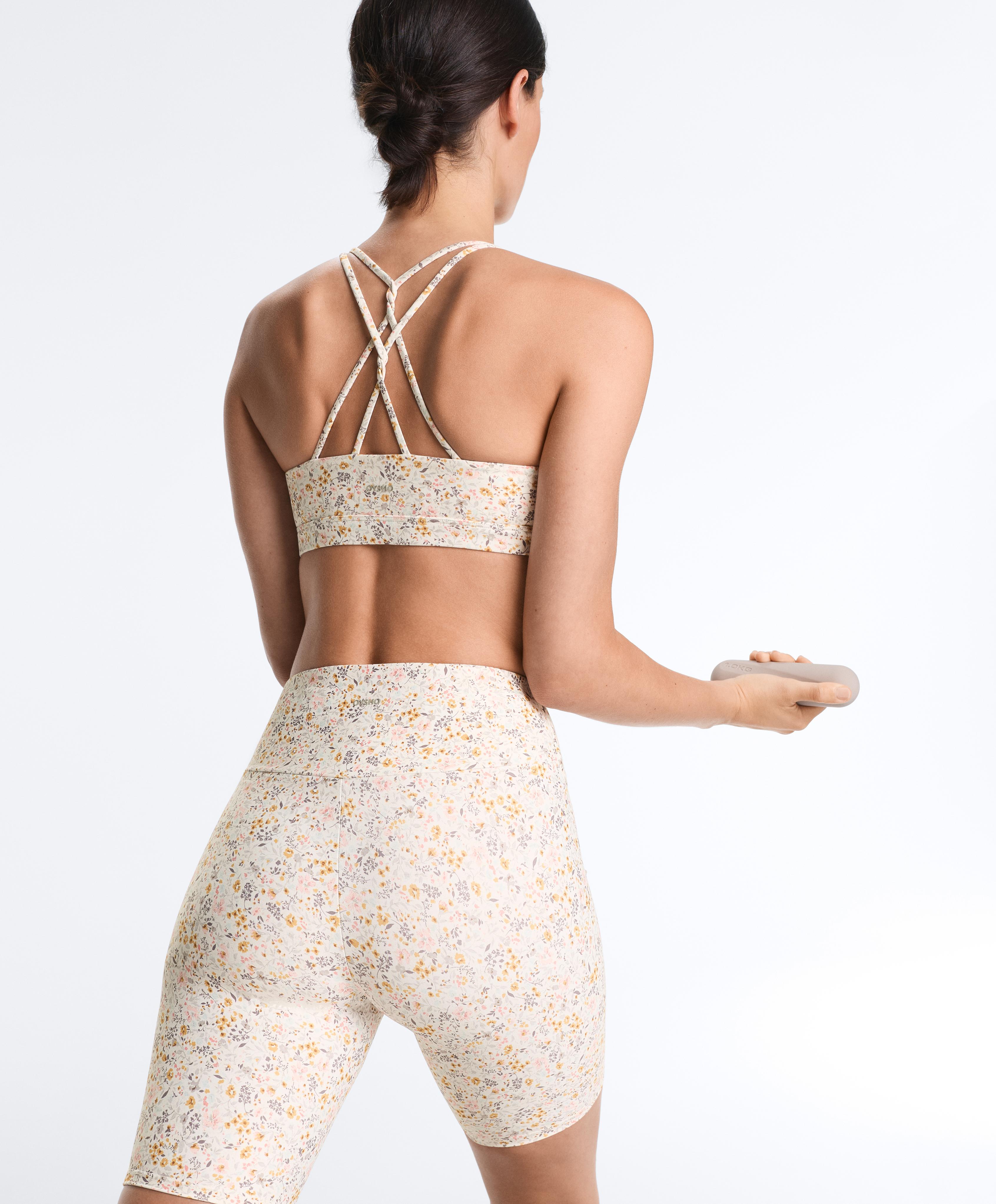 Floral print medium-support Comfortlux sports bra — PALE ECRU
