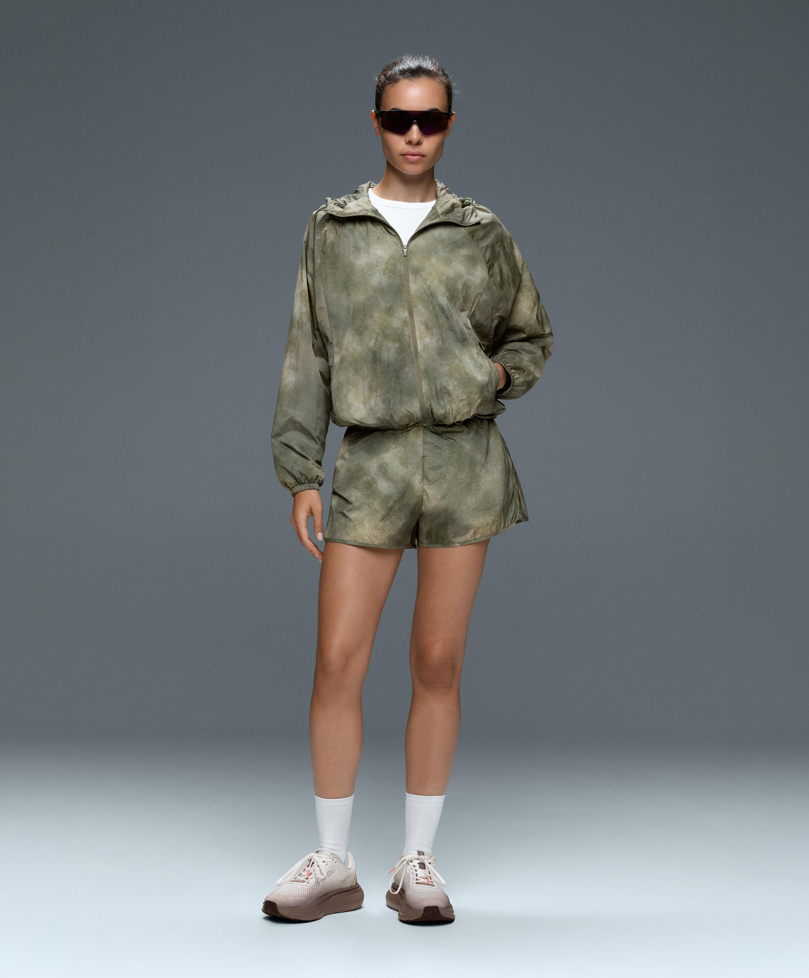 Printed mid rise 2-in-1 technical shorts — KHAKI