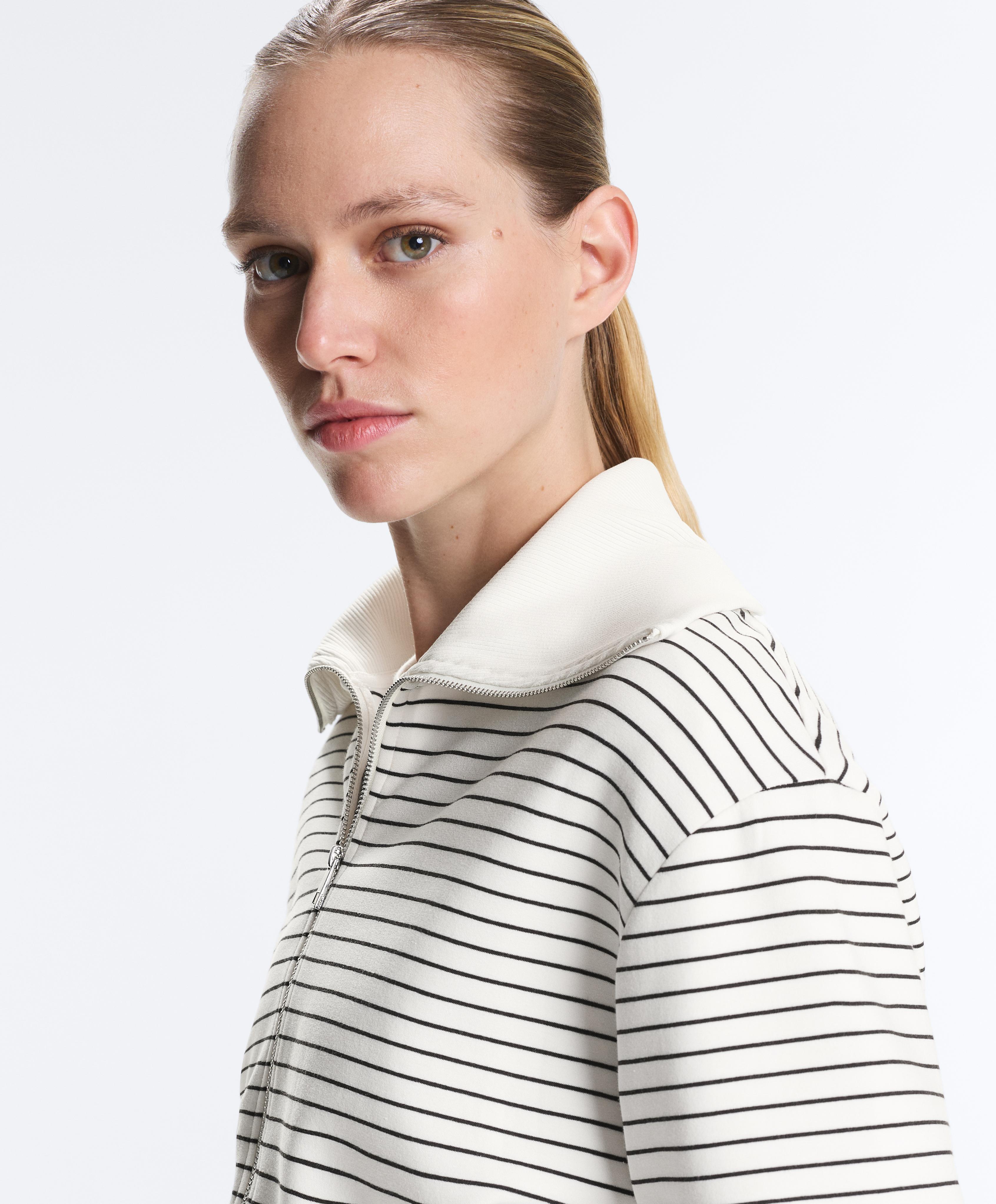 Striped rib neck jacket with cotton — PALE ECRU