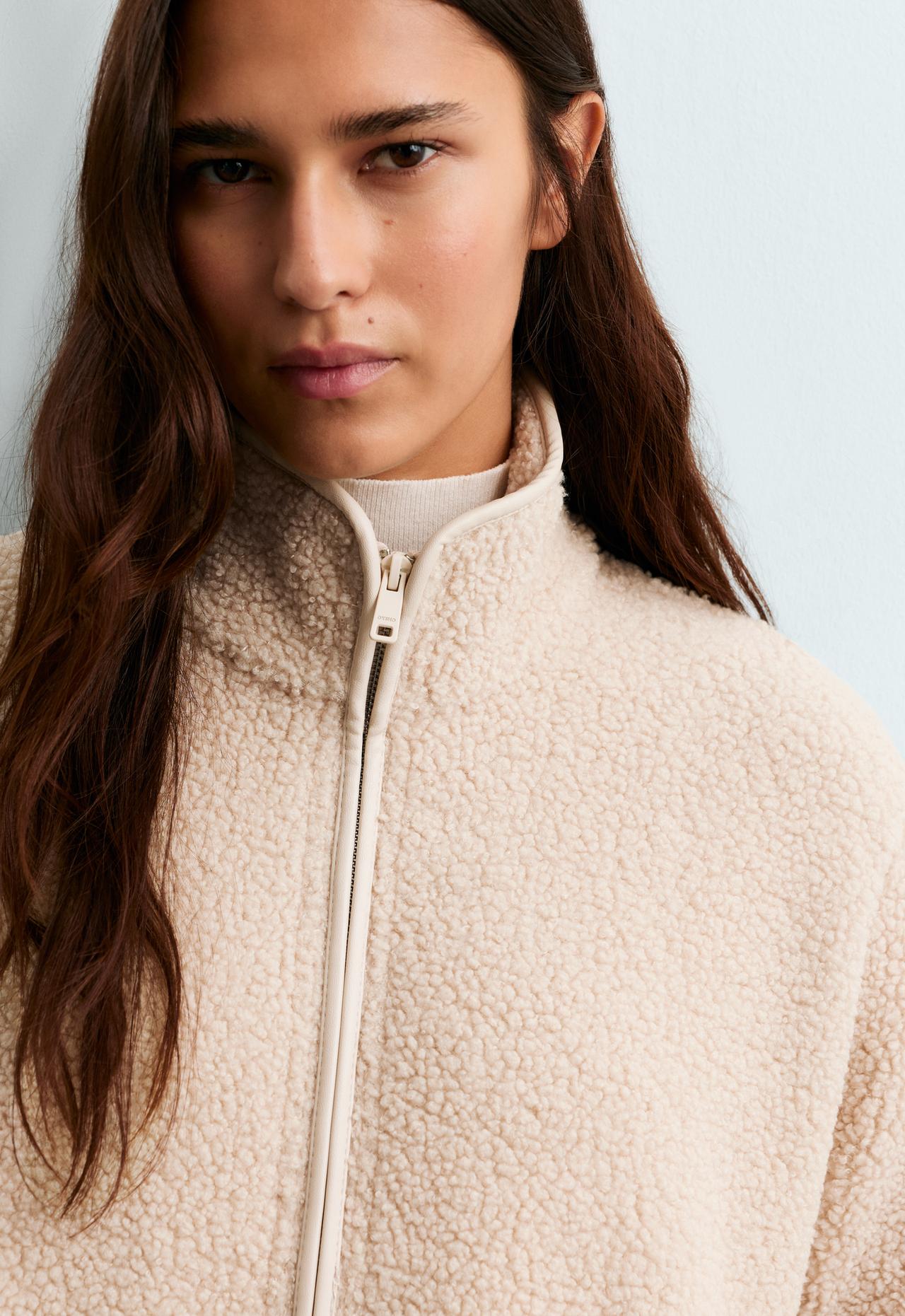 Thick faux-shearling high-neck jacket — CREAM