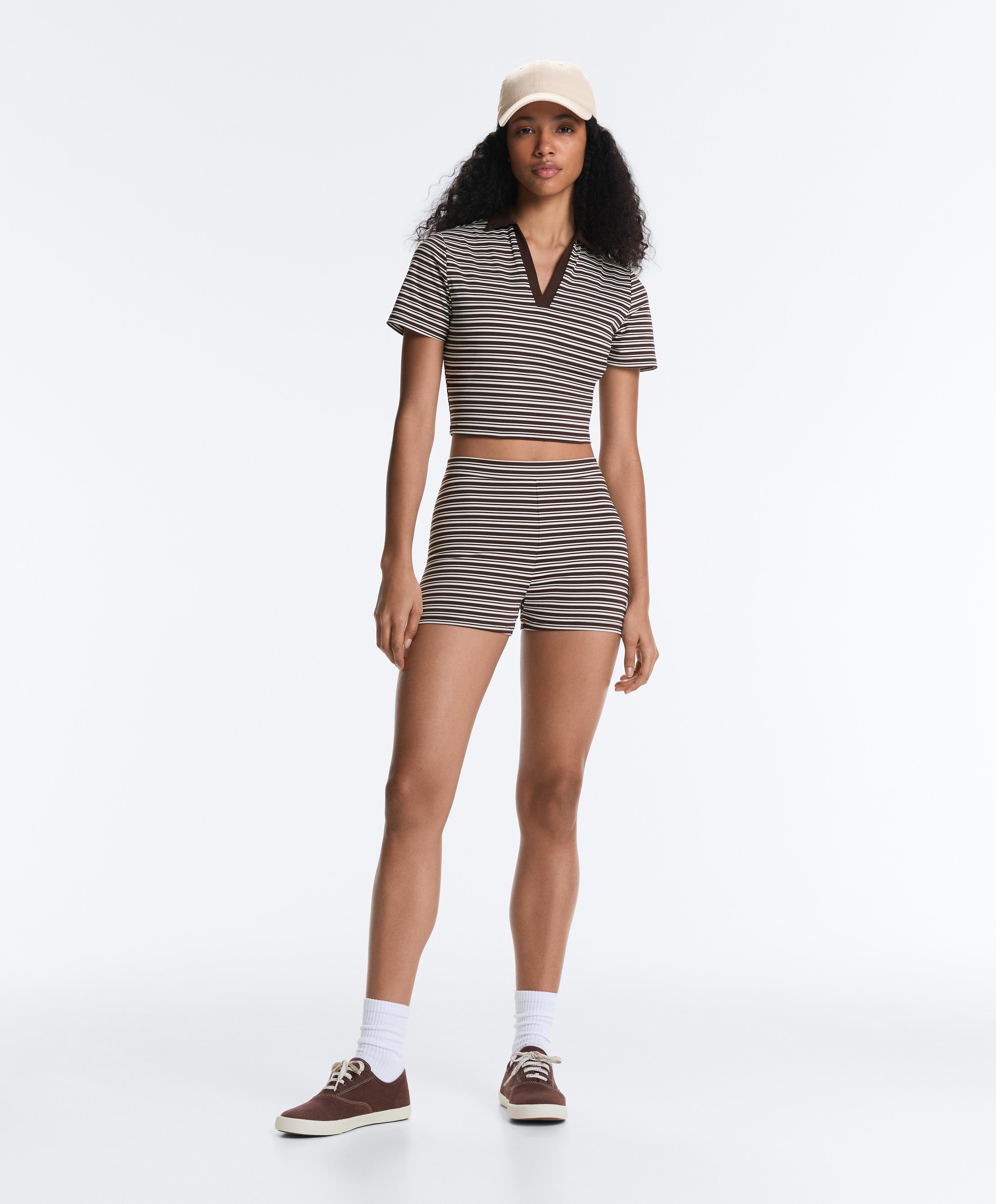 Comfortlux high-rise 5cm striped hot pants — DARK BROWN