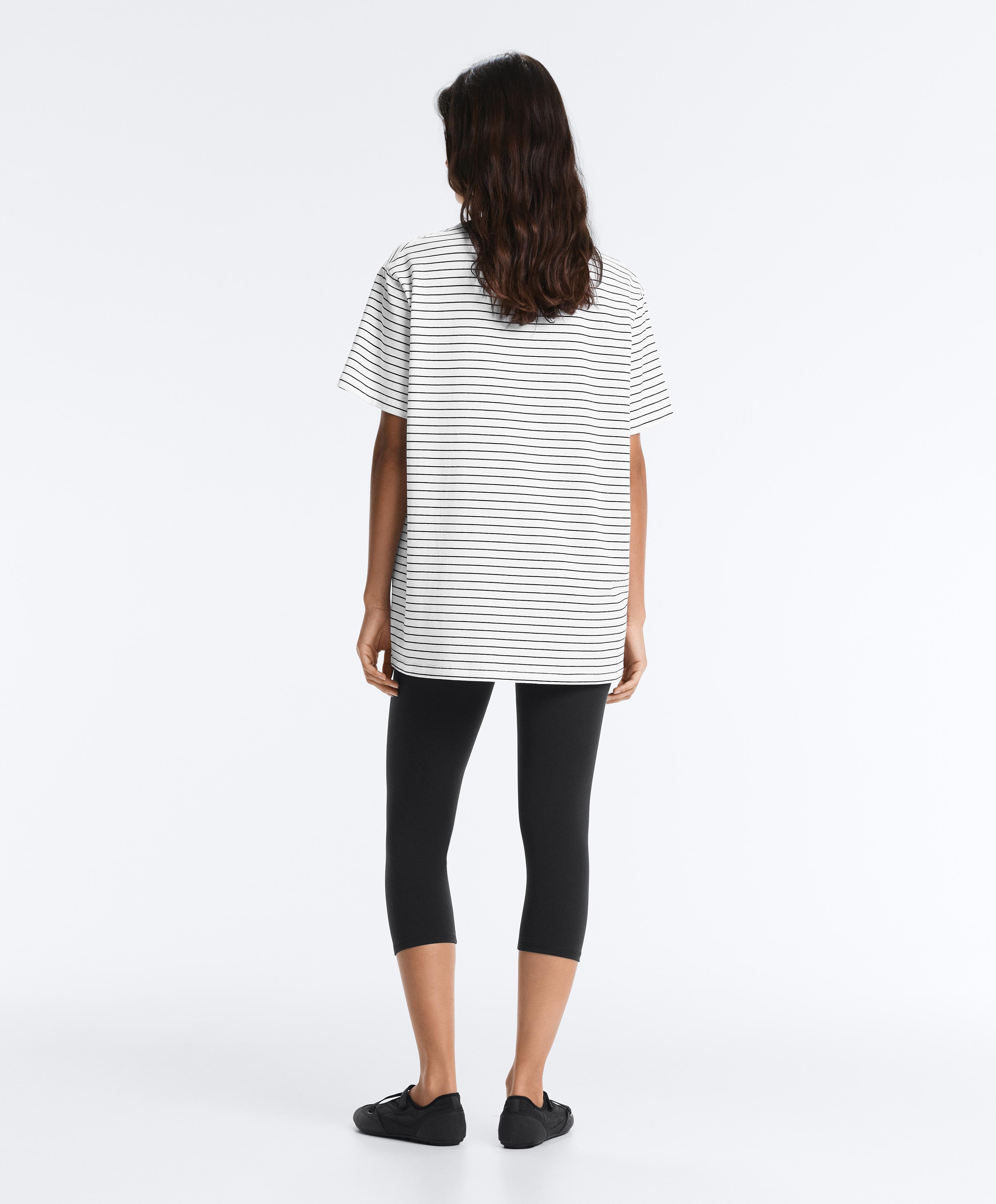 Oversize short-sleeved cotton blend T-shirt with contrast stripes — WHITE