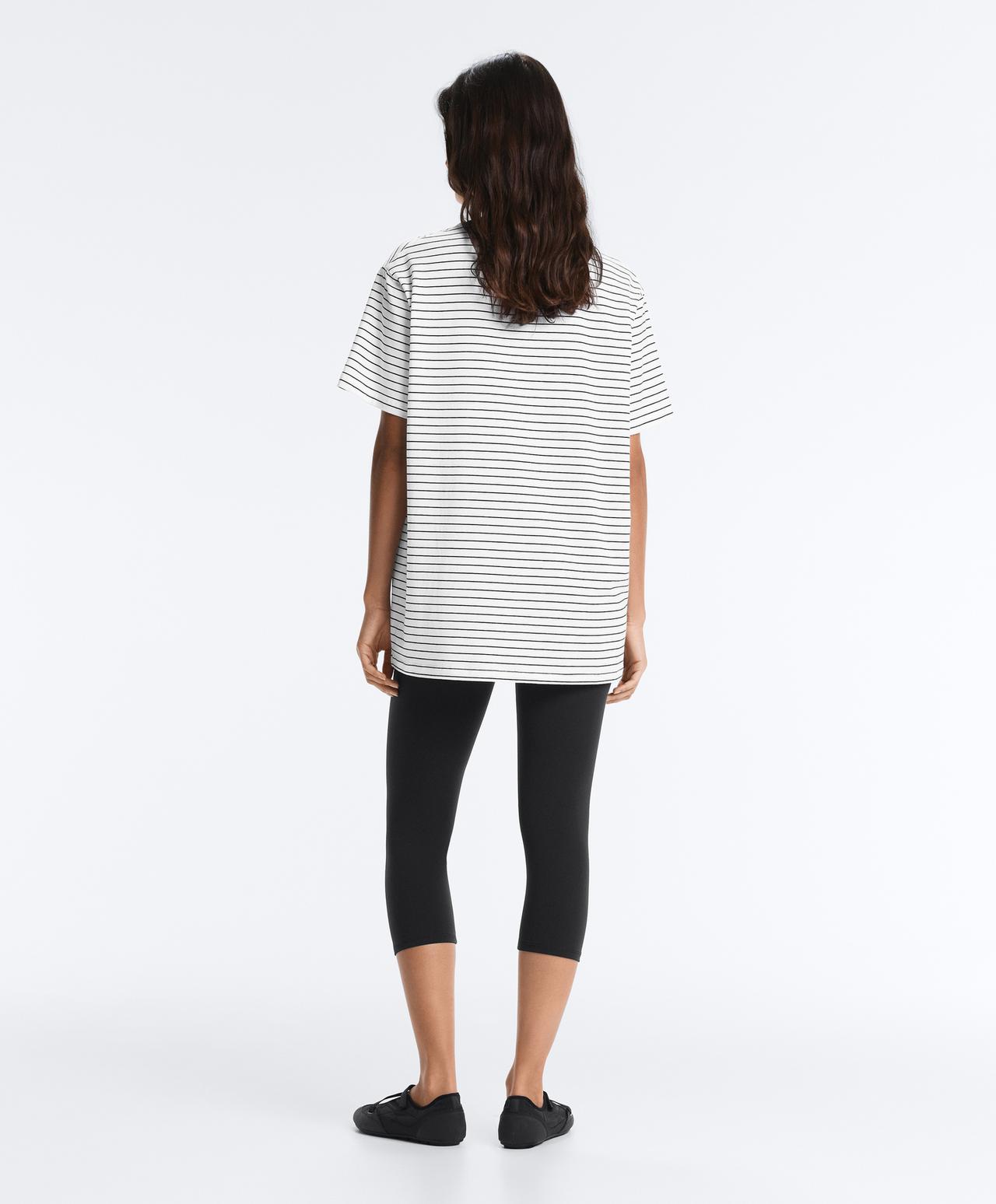 Oversize short-sleeved cotton blend T-shirt with contrast stripes — WHITE 