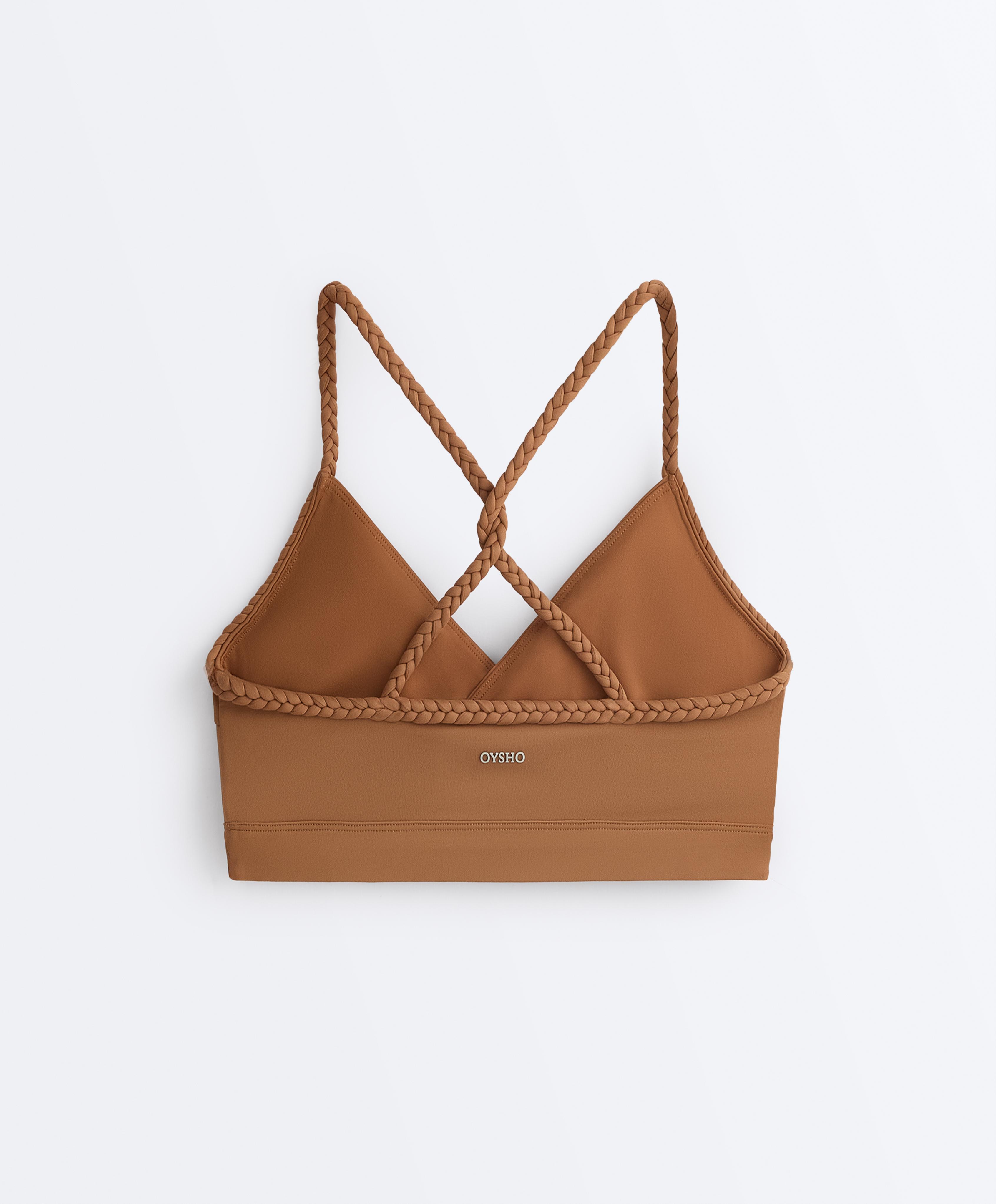 Medium-support braided Comfortlux sports bra — TOFFEE