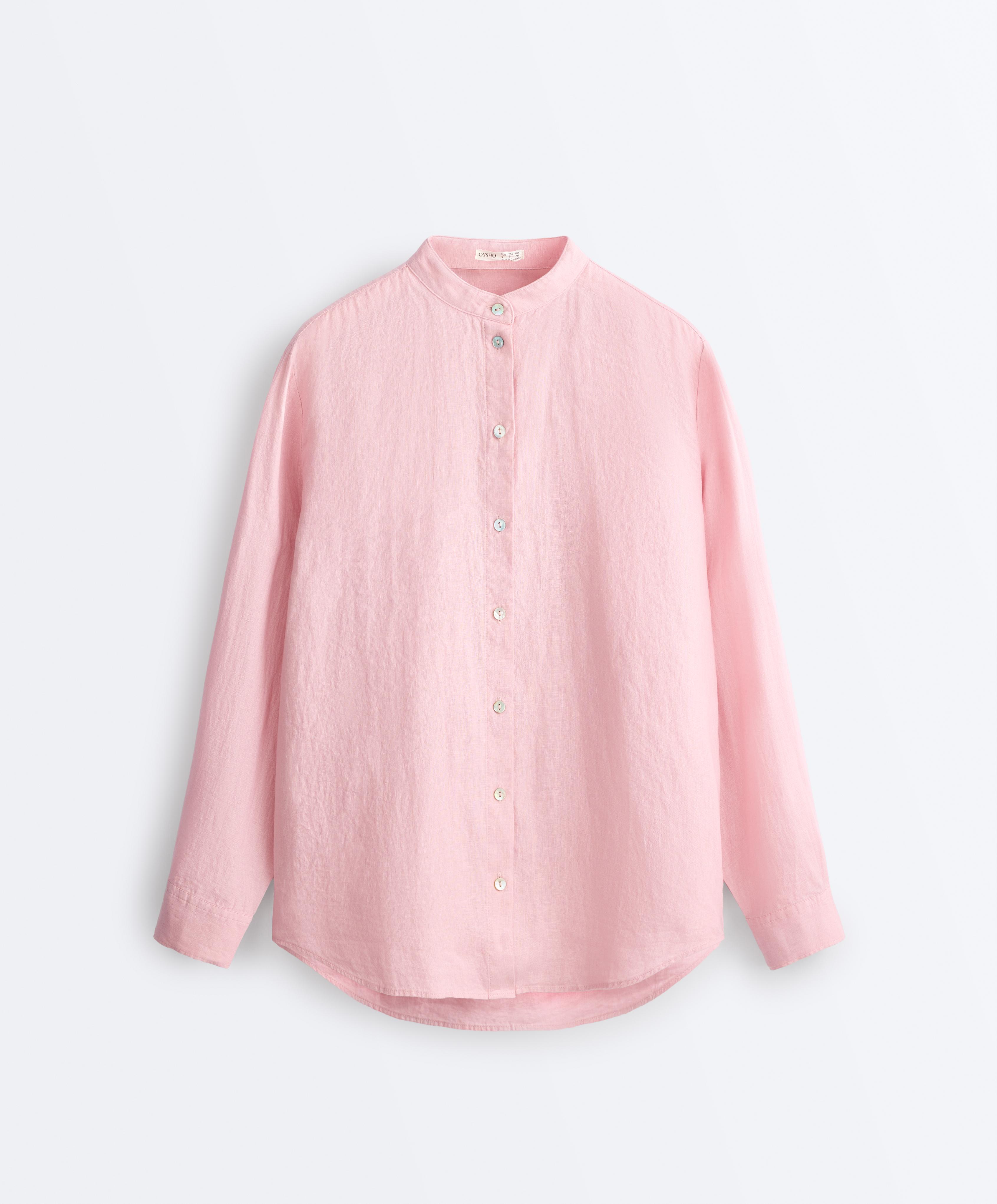100% linen stand-up collar shirt — PALE PINK