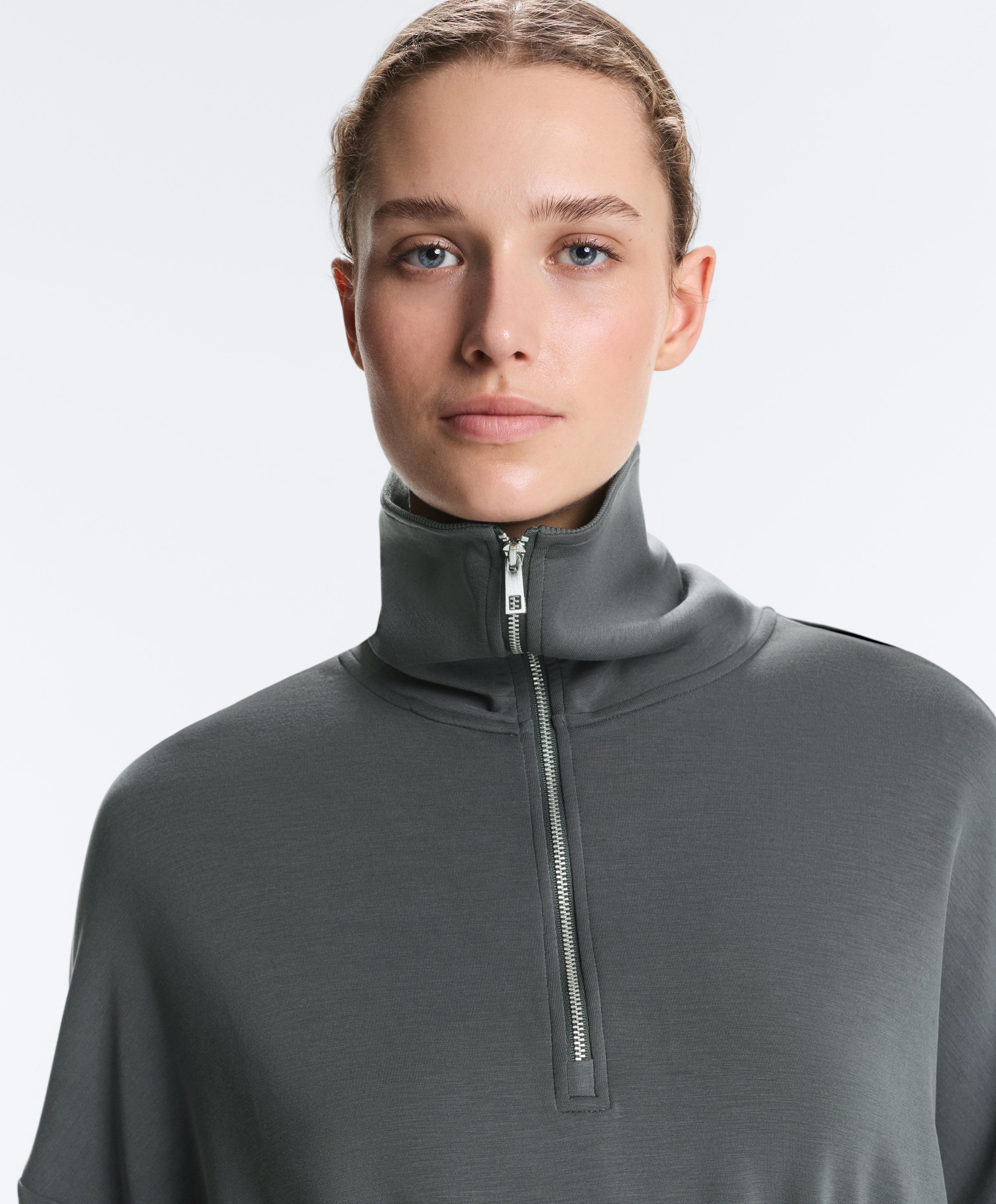 Half-zip sweatshirt with soft-touch modal — ASPHALT