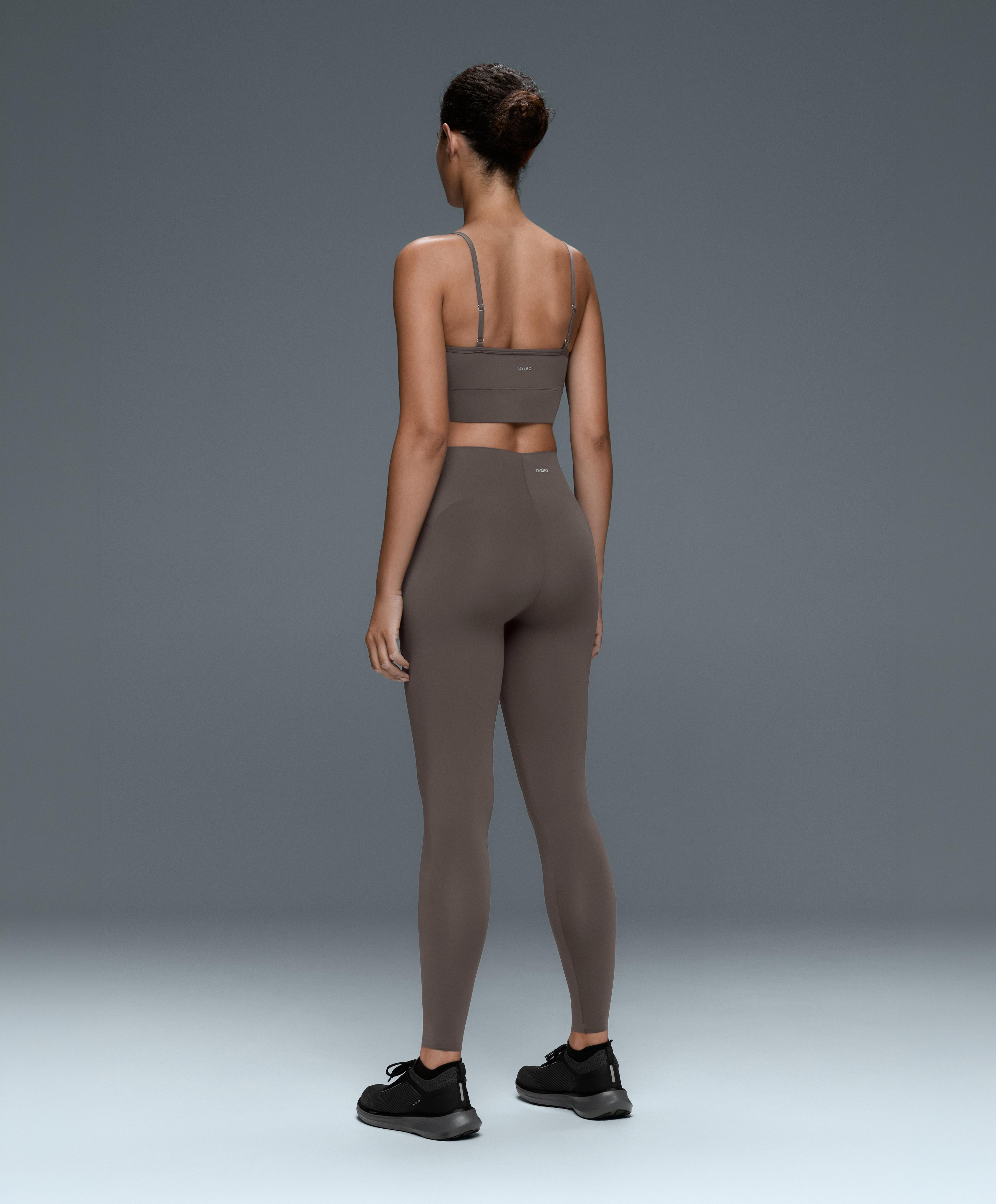 V-cut Light Touch 65cm high-rise ankle-length leggings — BROWN-KHAKI