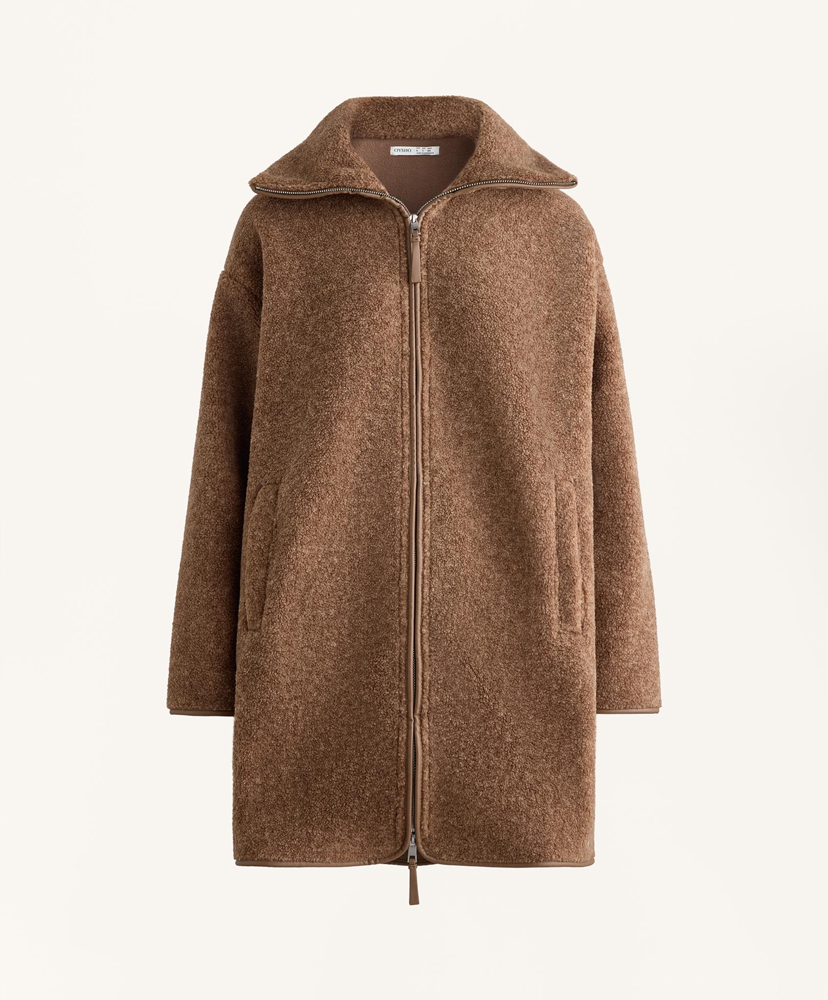 Long faux-shearling jacket — TAN MELANGE