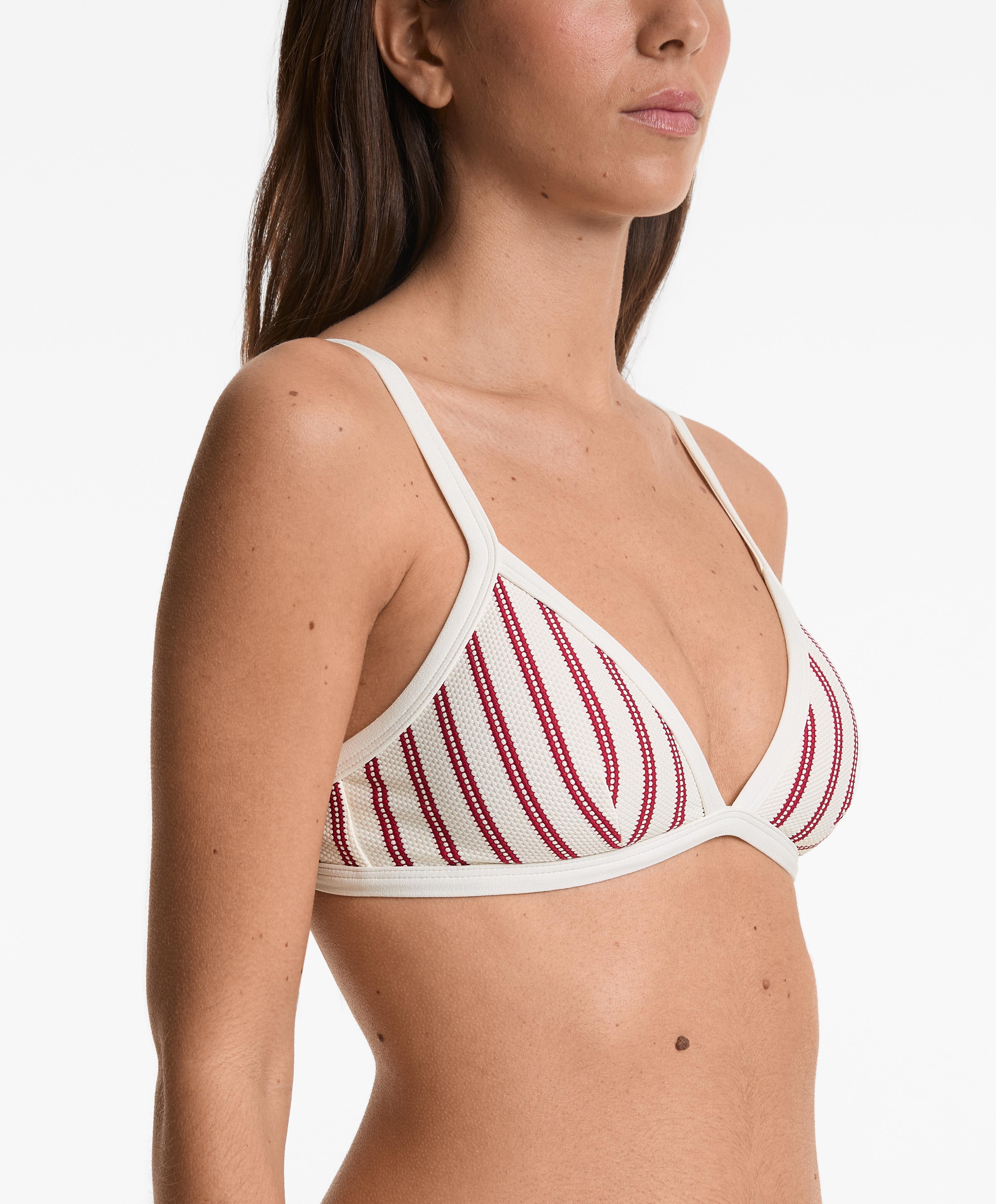 Haut de bikini triangle rayé structuré à bordures contrastées Haut de bikini triangle rayé structuré à bordures contrastées