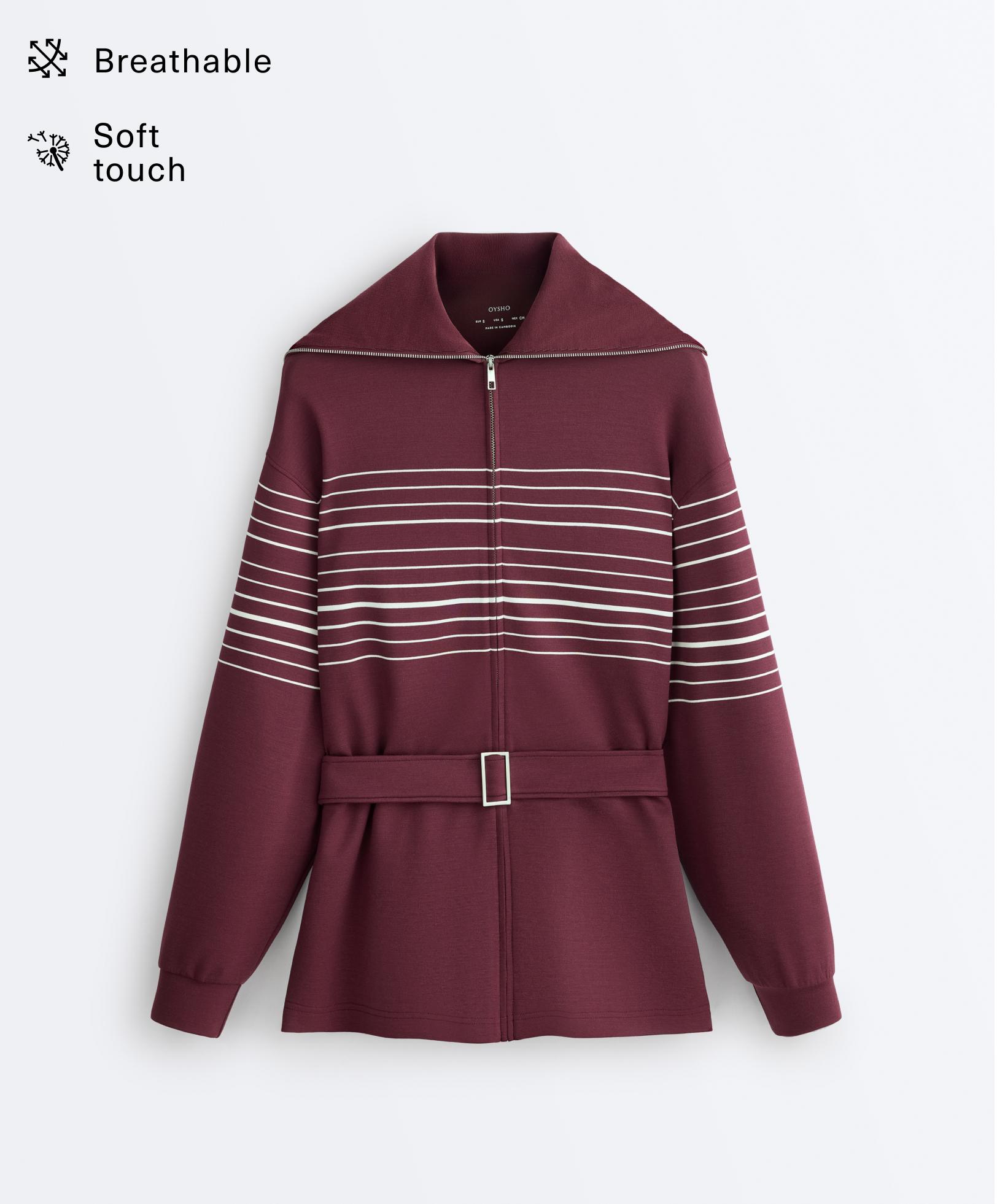 Long sailor stripe jacket with soft-touch modal — CHERRY